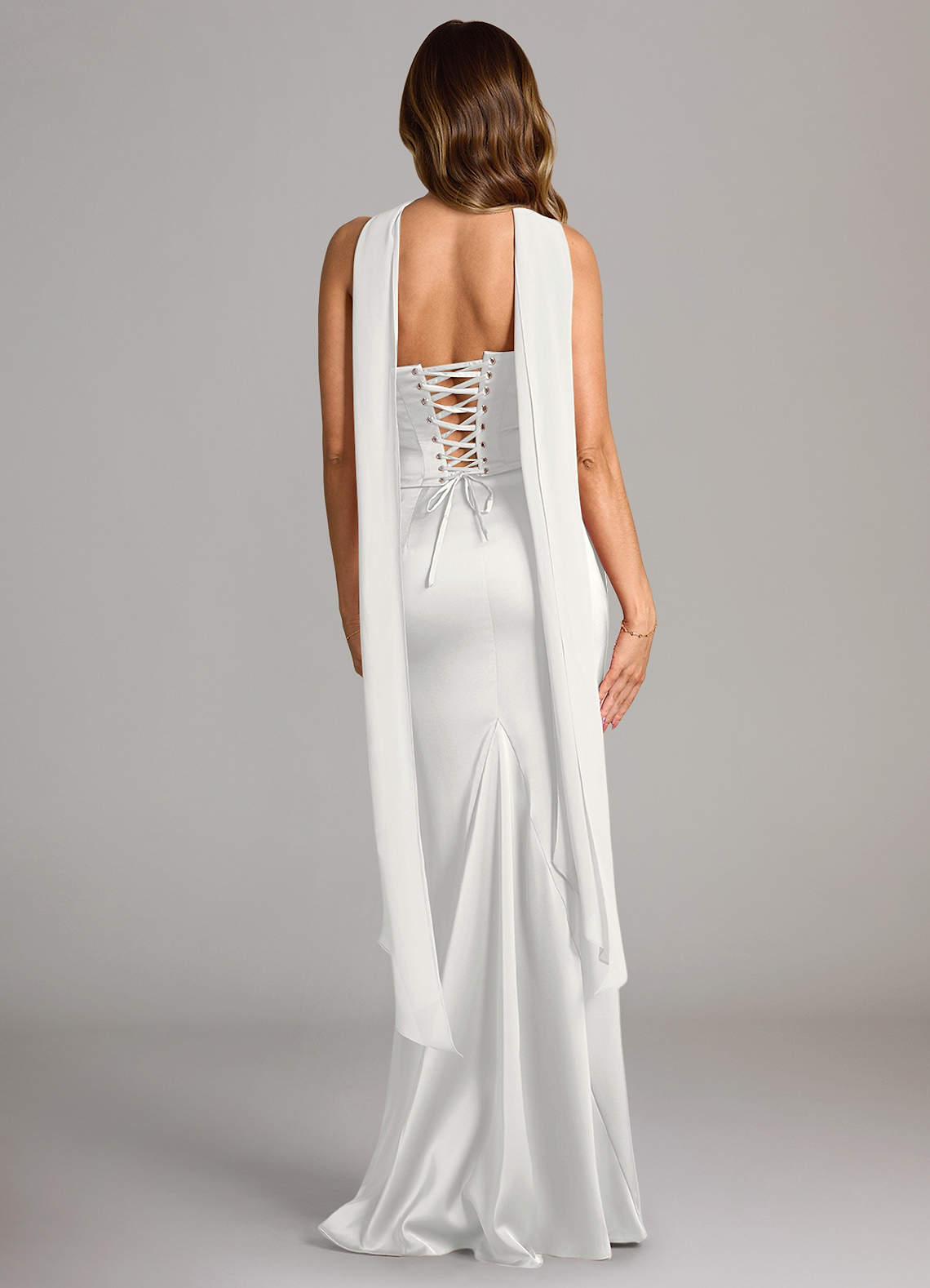 Azazie Sorrel Abiti da Damigella Abito Convertibile Sirena in Raso Elasticizzato Senza Cinturino Bianco image2