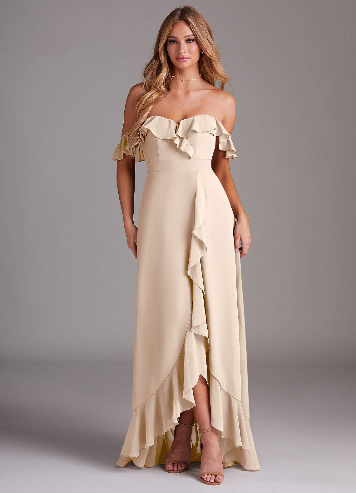 Azazie Lyra Bridesmaid Dresses White Alabaster A-Line Chiffon Convertible Dress image1