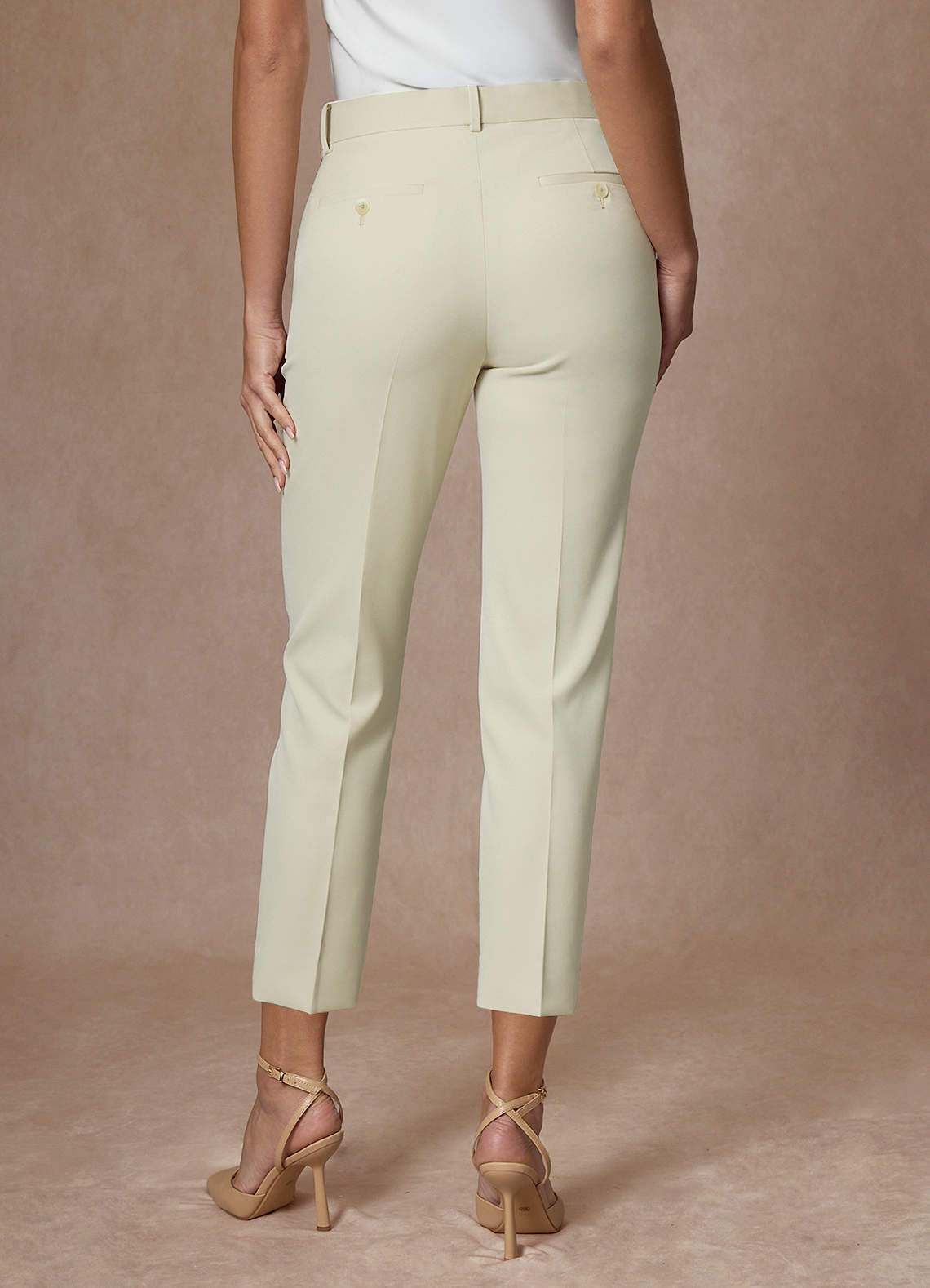 front Victoria Ivory Refined Weave Cropped Dress Pants