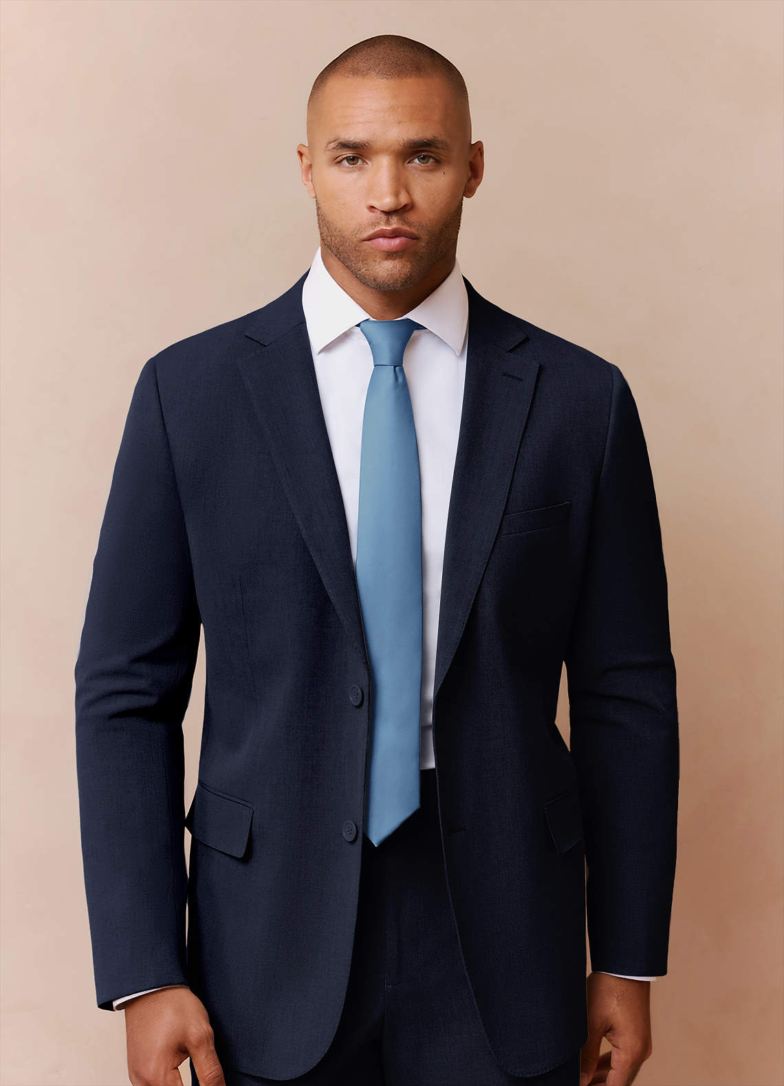 front Savile Navy Blue Wool Blend Suit Jacket