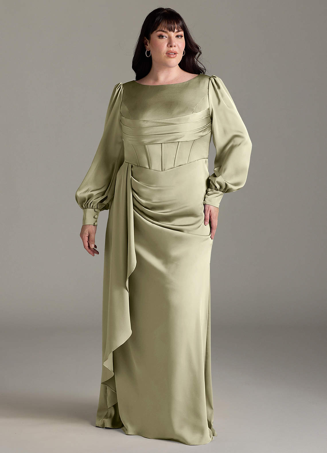 Azazie Raye Bridesmaid Dresses Pistachio Mermaid Long Sleeve Stretch Satin Dress image1