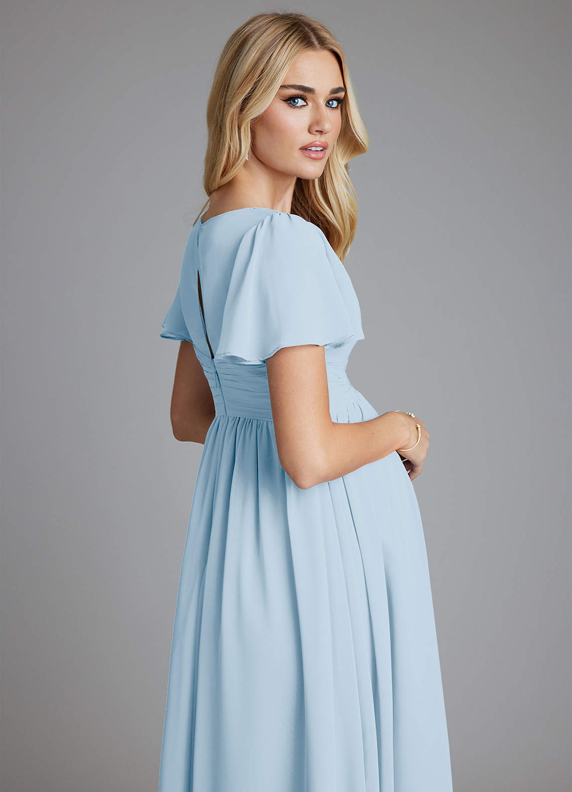 Azazie Verna Maternity Bridesmaid Dresses A-Line V-Neck Ruched Chiffon Floor-Length Dress image6