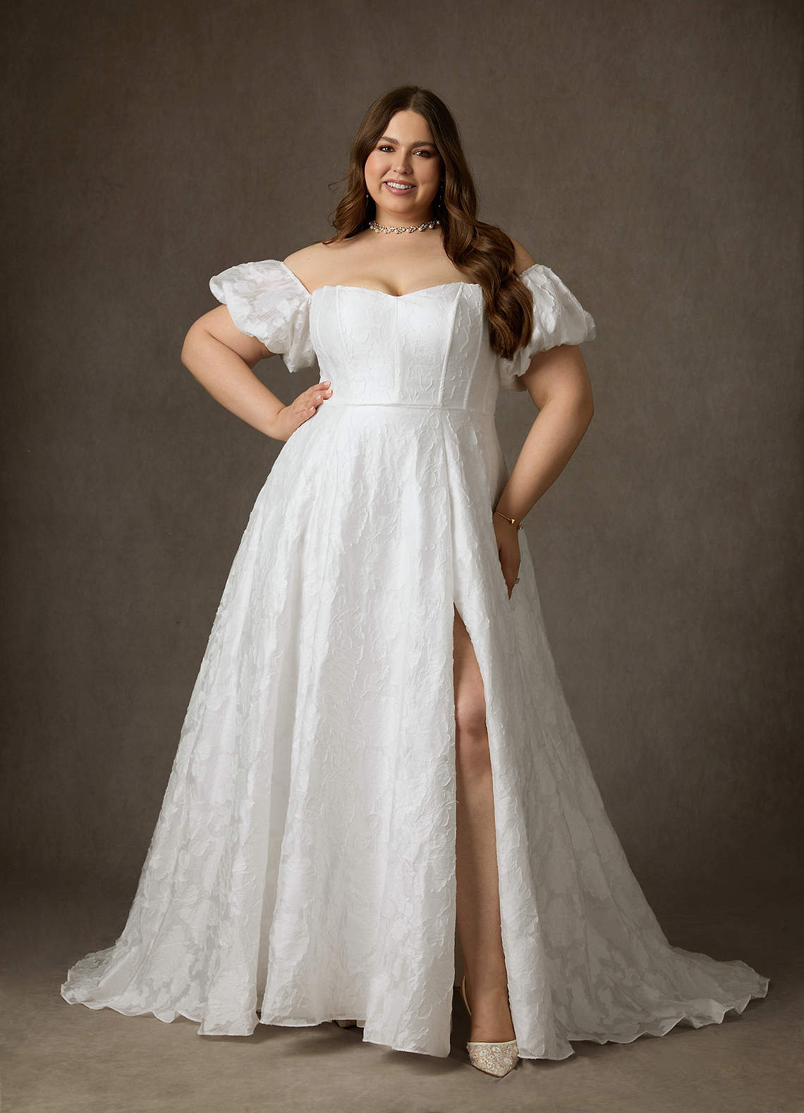 Azazie Gladiola Wedding Dresses Diamond White Ball-Gown Sweetheart Neckline Floral Burnout Jacquard Dress image20