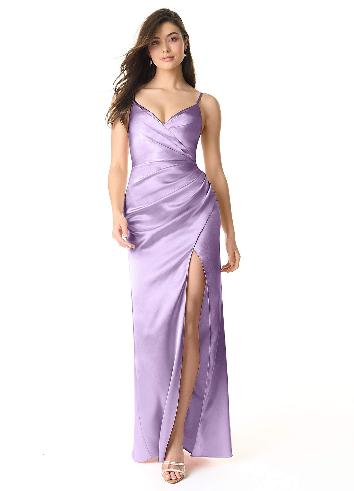 Azazie Sukia Bridesmaid Dresses Lilac Mermaid Pleated Metallic Satin Dress image1