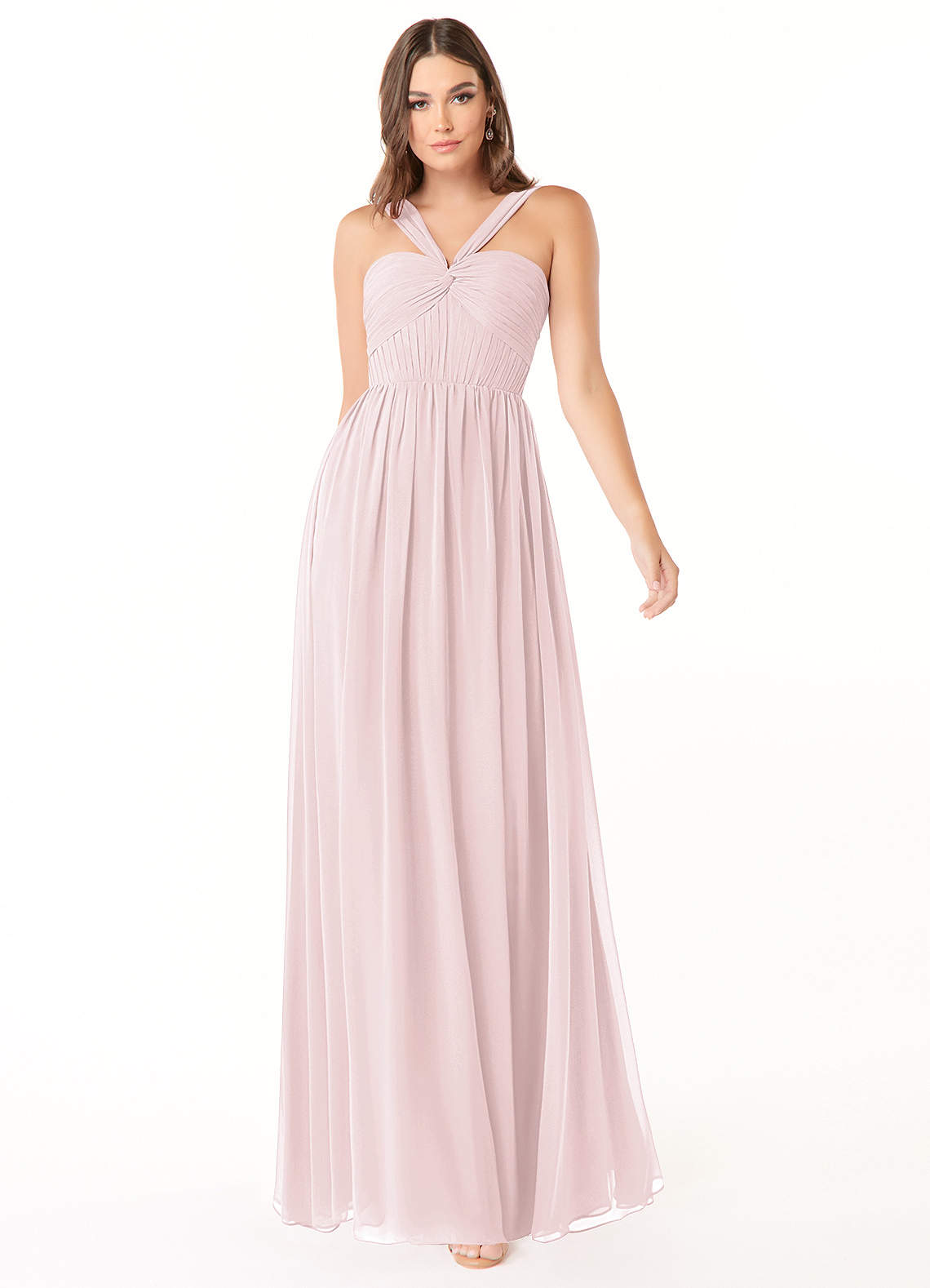 Azazie Dionne Bridesmaid Dresses Blushing Pink A-Line Corset Chiffon Dress image1
