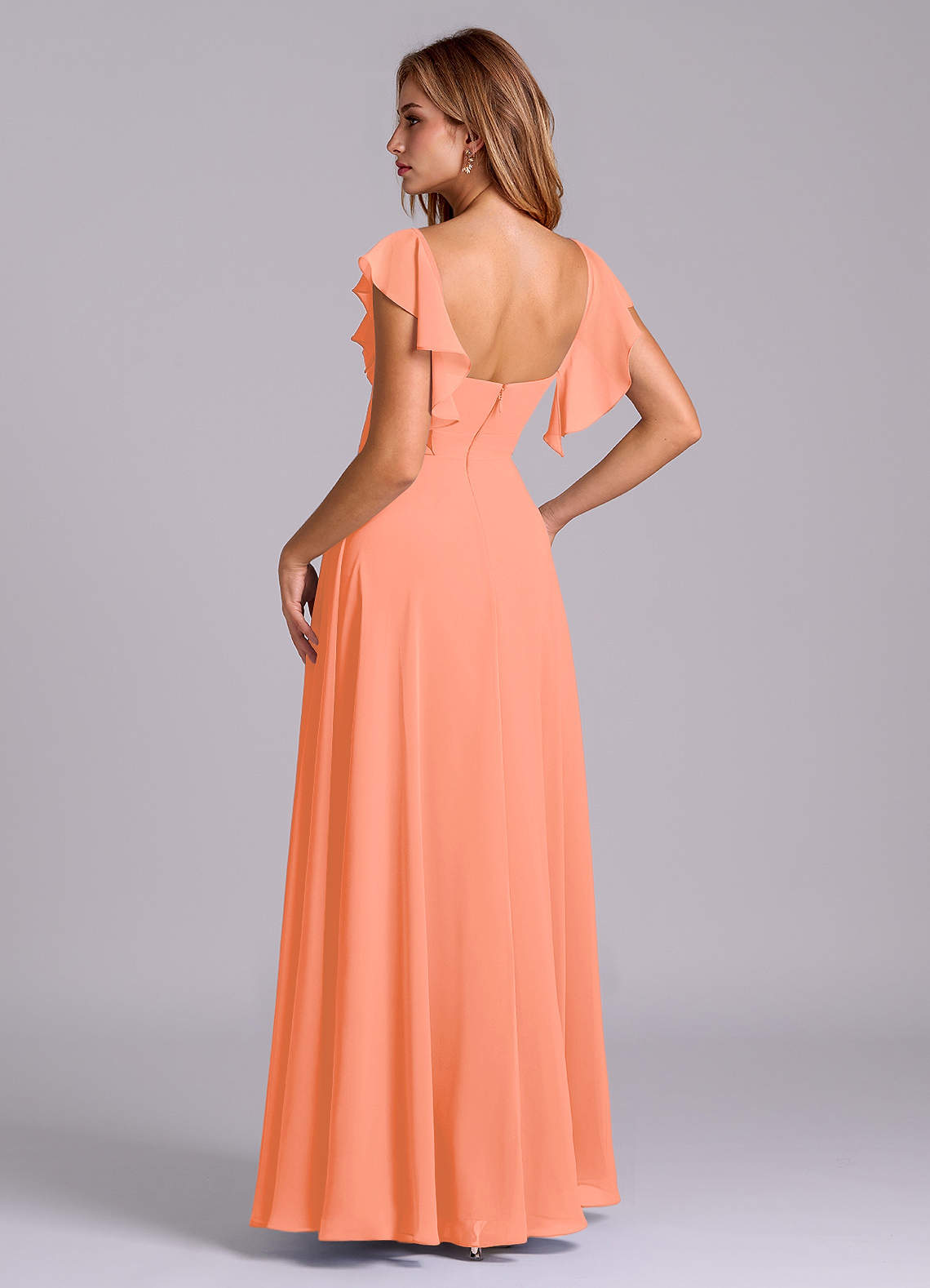 Azazie Leilani Bridesmaid Dresses Sunset A-Line Pleated Chiffon Dress image4