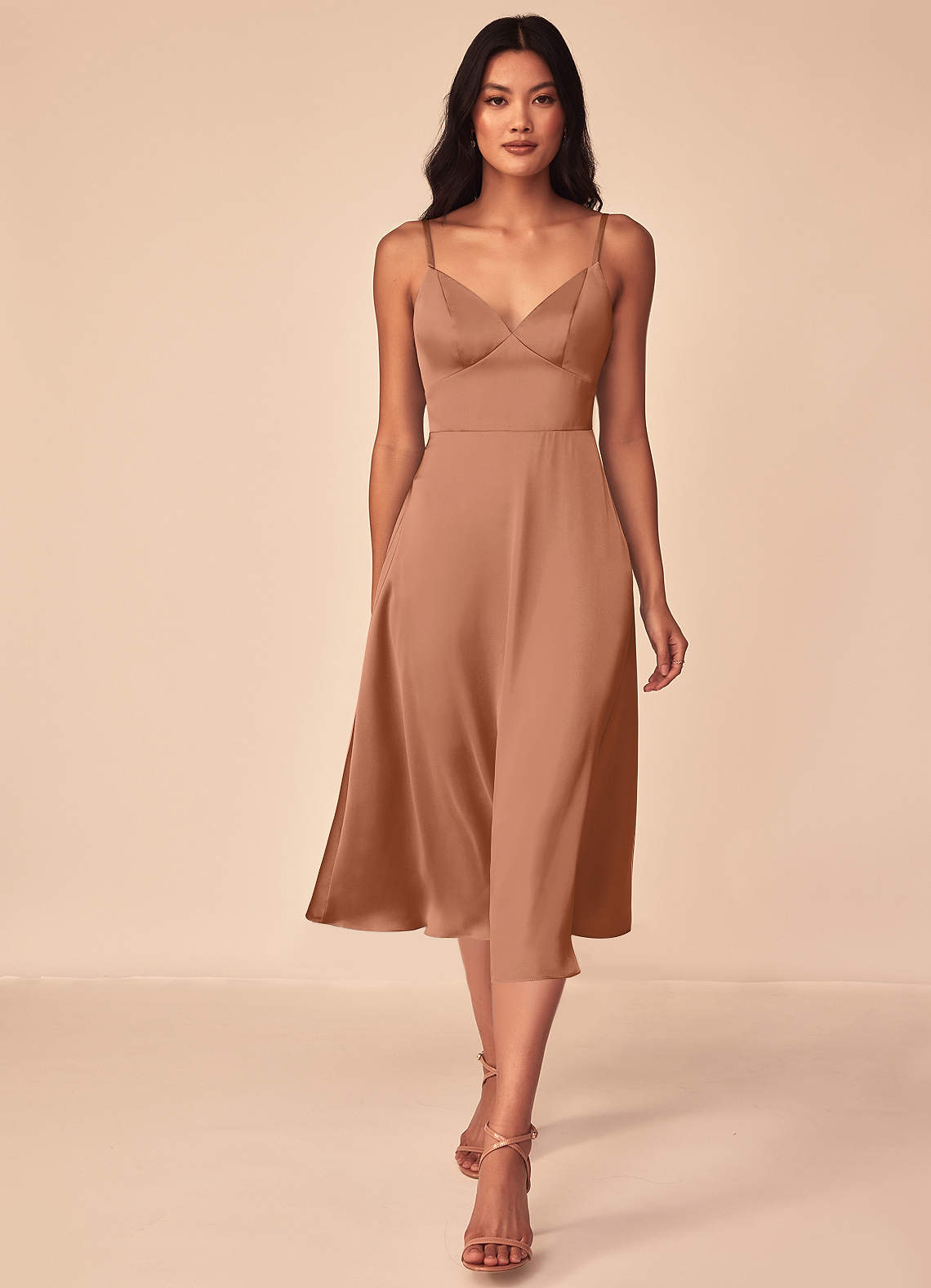 Azazie Dottie Bridesmaid Dresses Bronzer A-Line Stretch Satin Dress image1