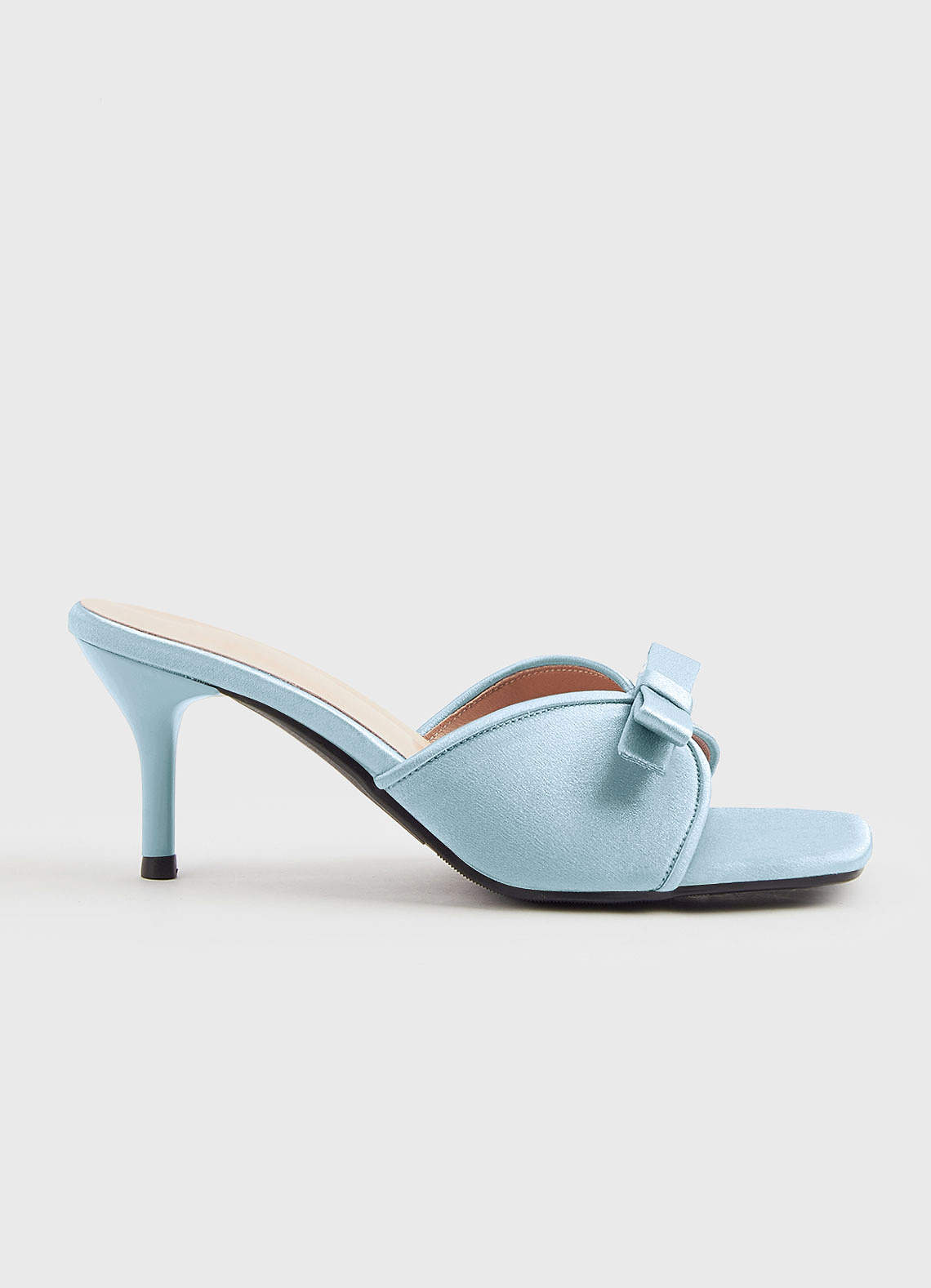 Bleu Ciel Escarpins à petits talons avec nœud en satin métallisé