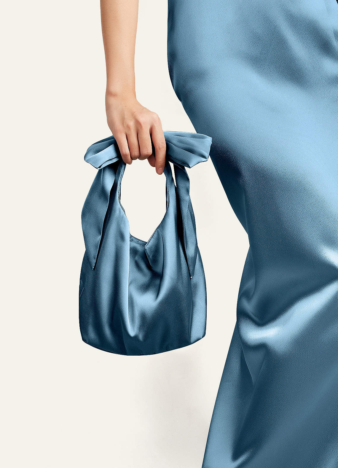 front Matching Color Stretch Satin Bow Handbag