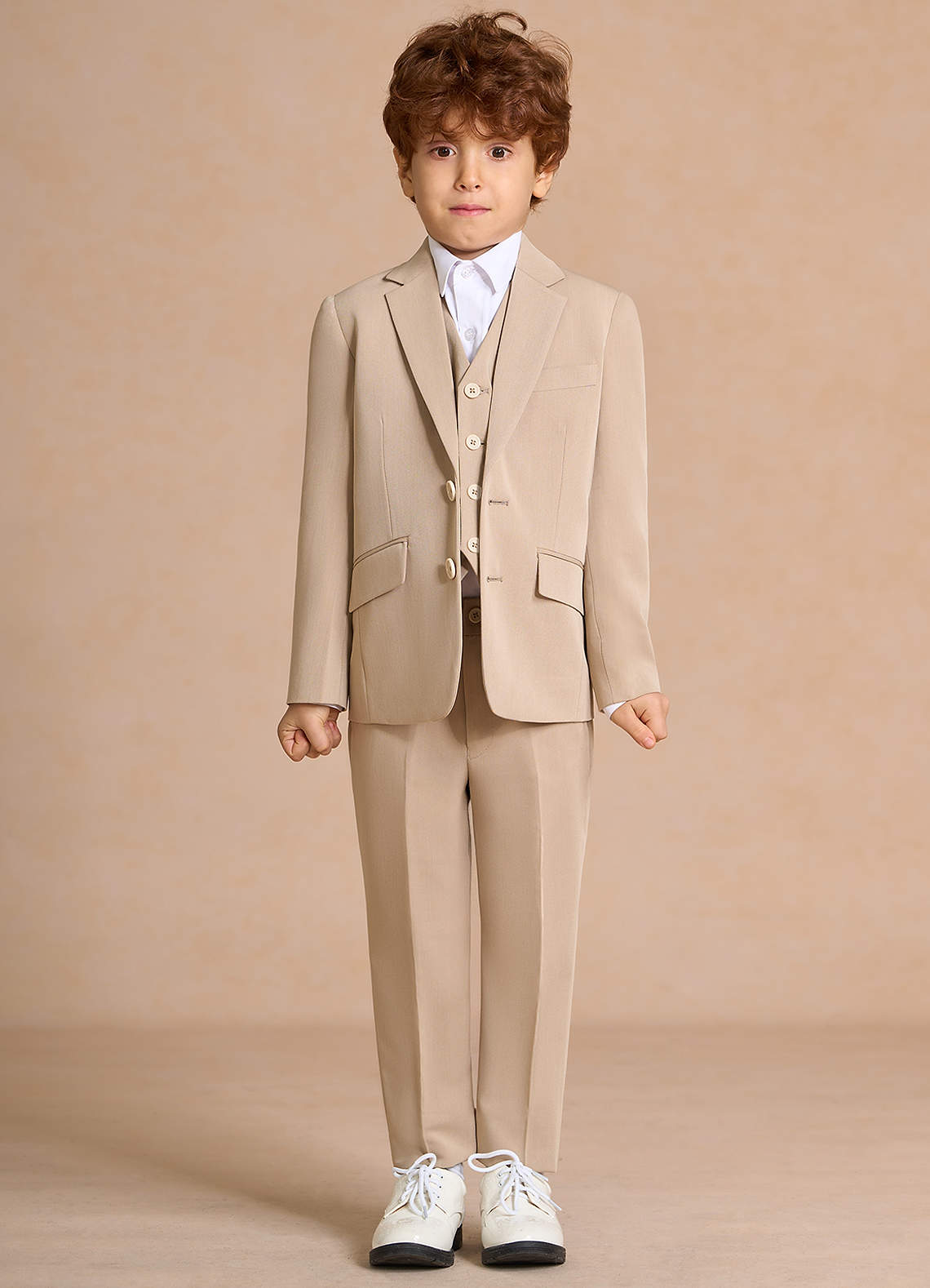 front Oliver Boys Tan 3-Piece Suit