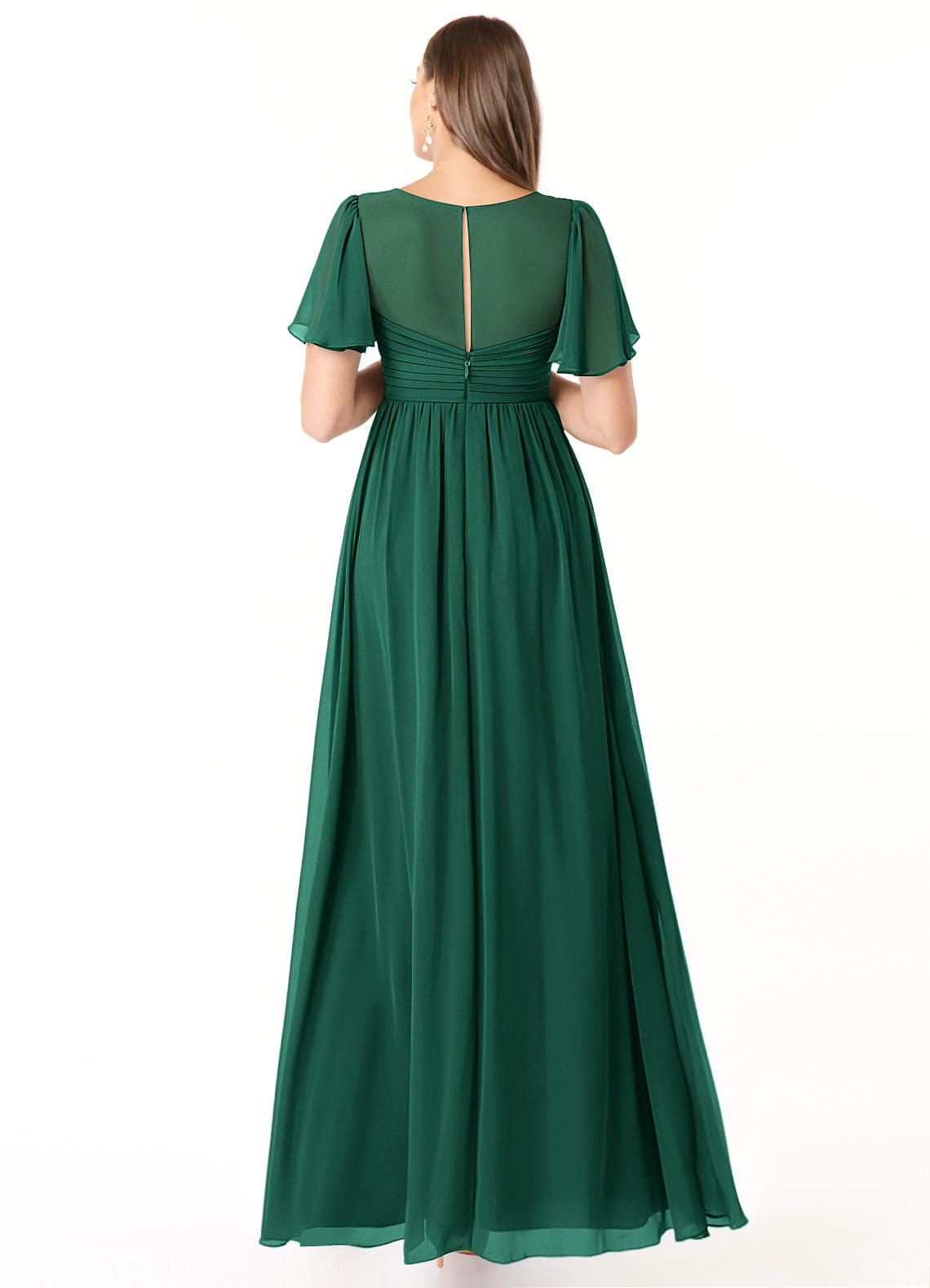 Azazie Verna Robes de demoiselle d'honneur de maternité Robe Trapèze Col V froncé Longueur ras du sol Mousseline de soie image1