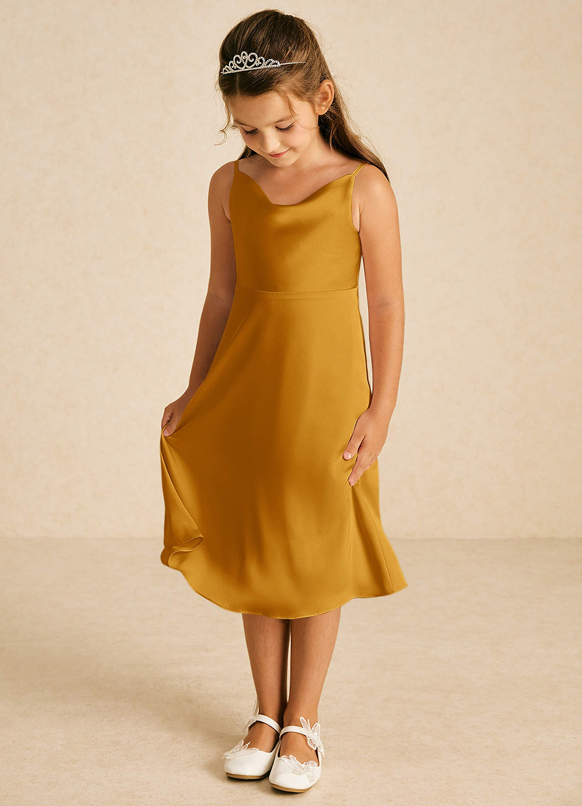 navy blue dress for baby girl AW Renee Dress, Sage Green Satin Charmeuse Tea Length Cowl Neckline  Bridesmaid Dresses