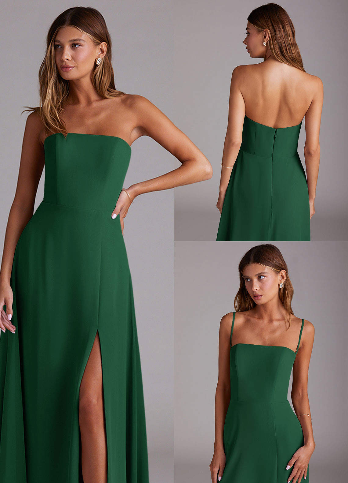 Azazie Wren Bridesmaid Dresses Dark Green A-Line Side Slit Chiffon Convertible Dress image8