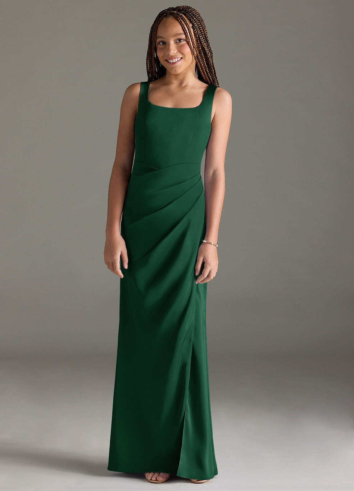 Azazie Mero Junior Dark Green Mermaid Pleated Stretch Satin Dress image1