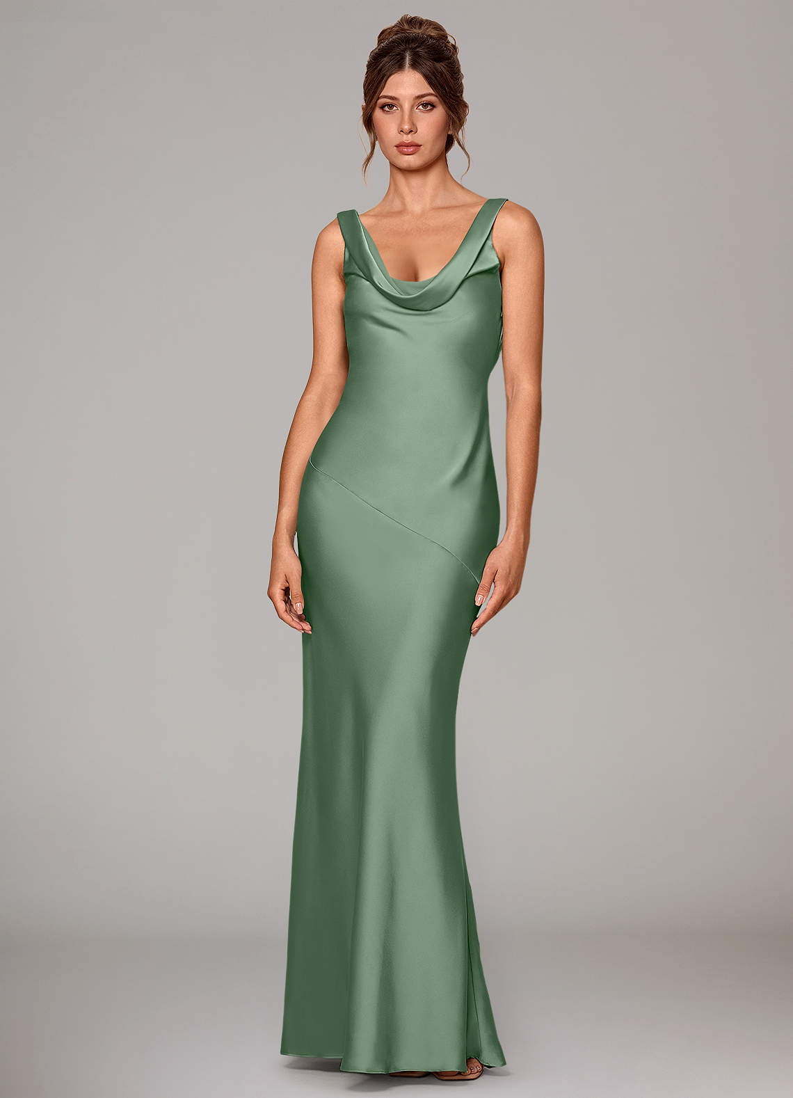 Azazie Rylina Bridesmaid Dresses Matcha Mermaid Stretch Satin Dress image1