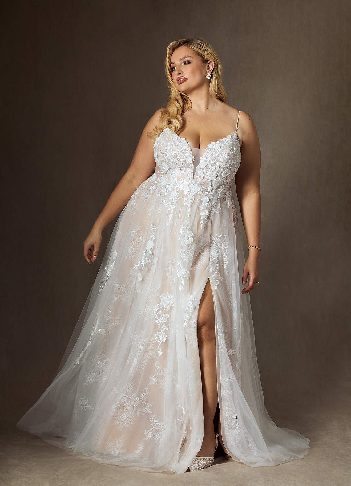 Azazie Monda Wedding Dresses Diamond White Champagne A-Line Lace Tulle Dress image17