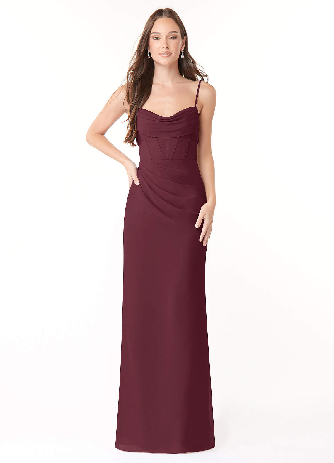 Azazie Mai Vestidos de damas de honor Vestido de Cabernet de Gasa de Corte Recto con Plisado image1