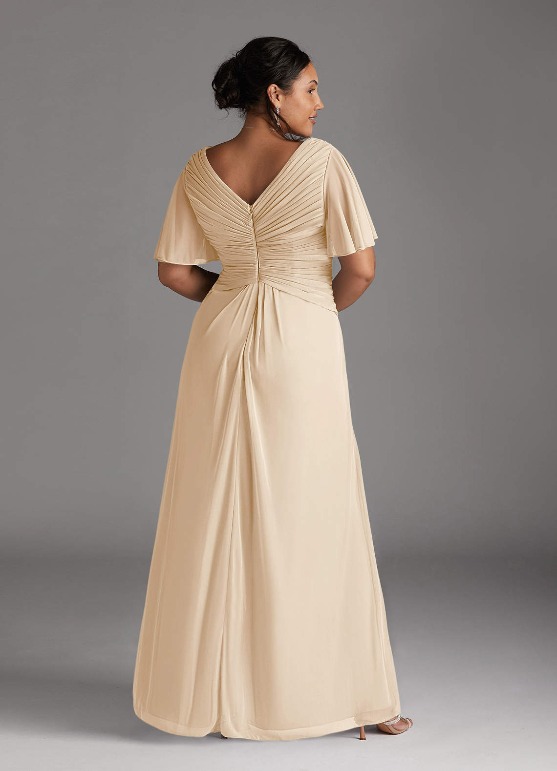 Azazie Emmeline Mother of the Bride Dresses Champagne A-Line V-Neck Pleated Mesh Dress image7