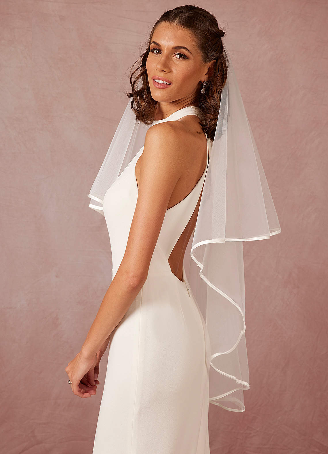 front Jaffe Ribbon Fingertip Veil With Blusher