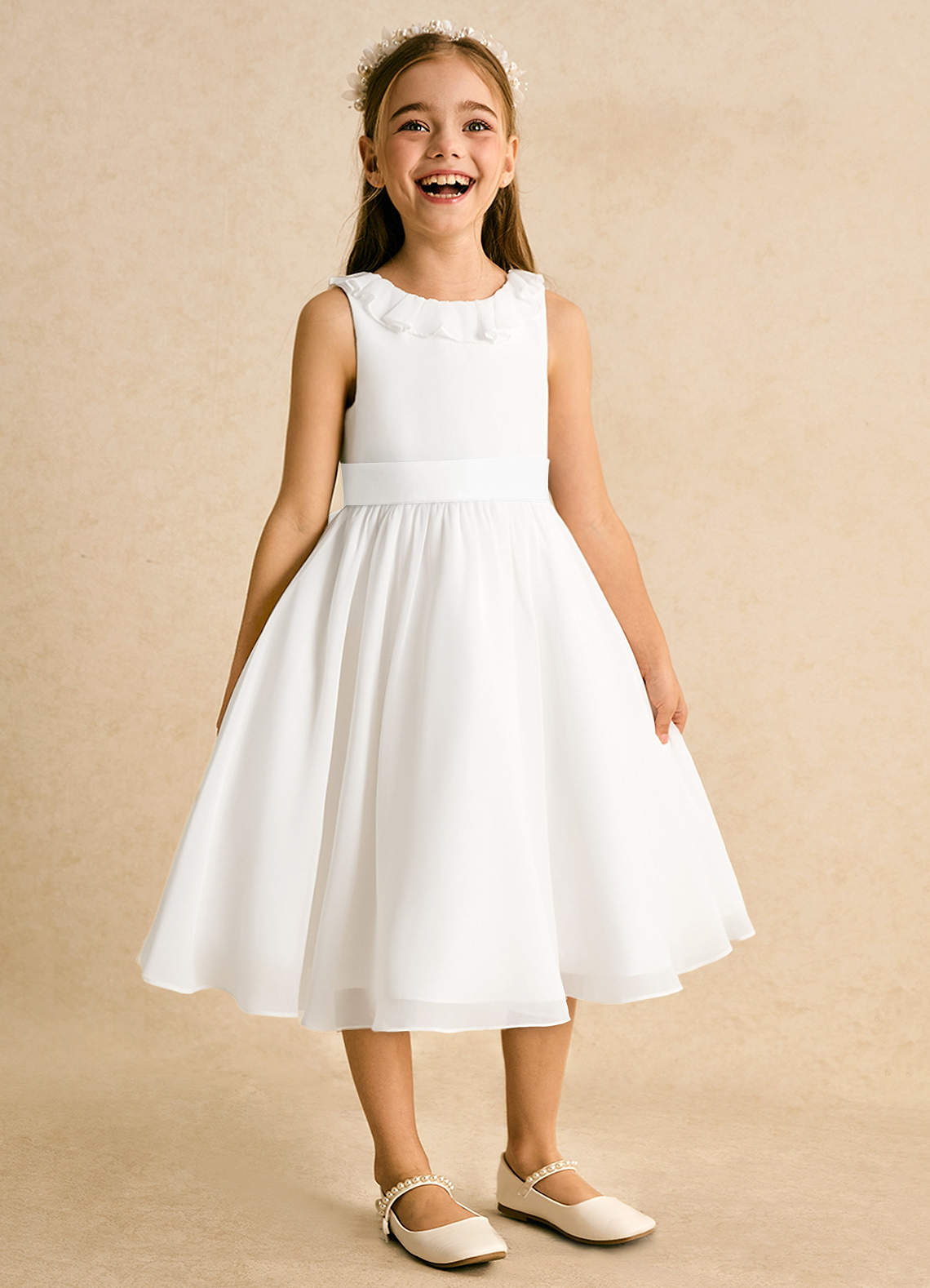 Azazie Dani vestidos de niña de las flores Vestido de Marfil de Gasa de Corte en A con Lazo image5