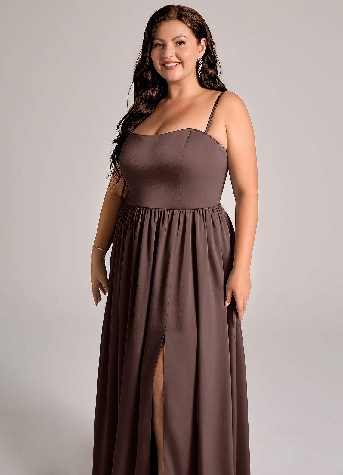 Azazie Calianna Bridesmaid Dresses Ganache A-Line Off the Shoulder Stretch Satin Convertible Dress image10