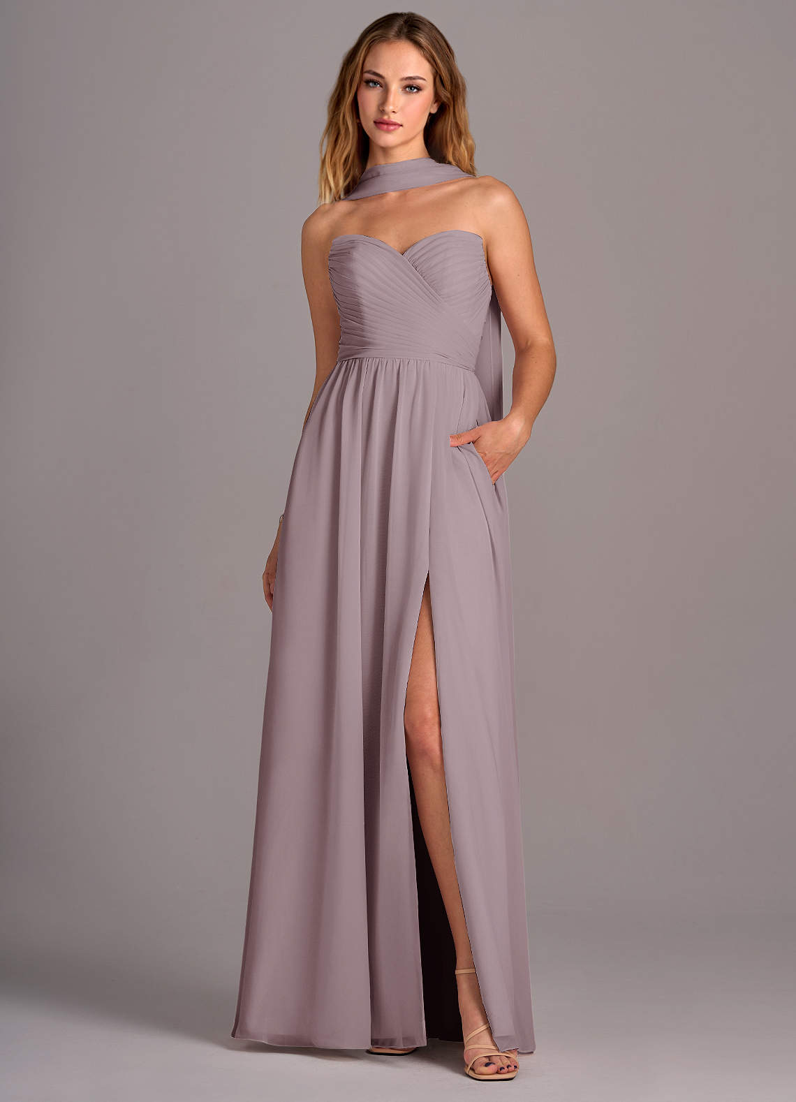 Azazie Joni Bridesmaid Dresses Dusk A-Line Strapless Chiffon Convertible Dress image1