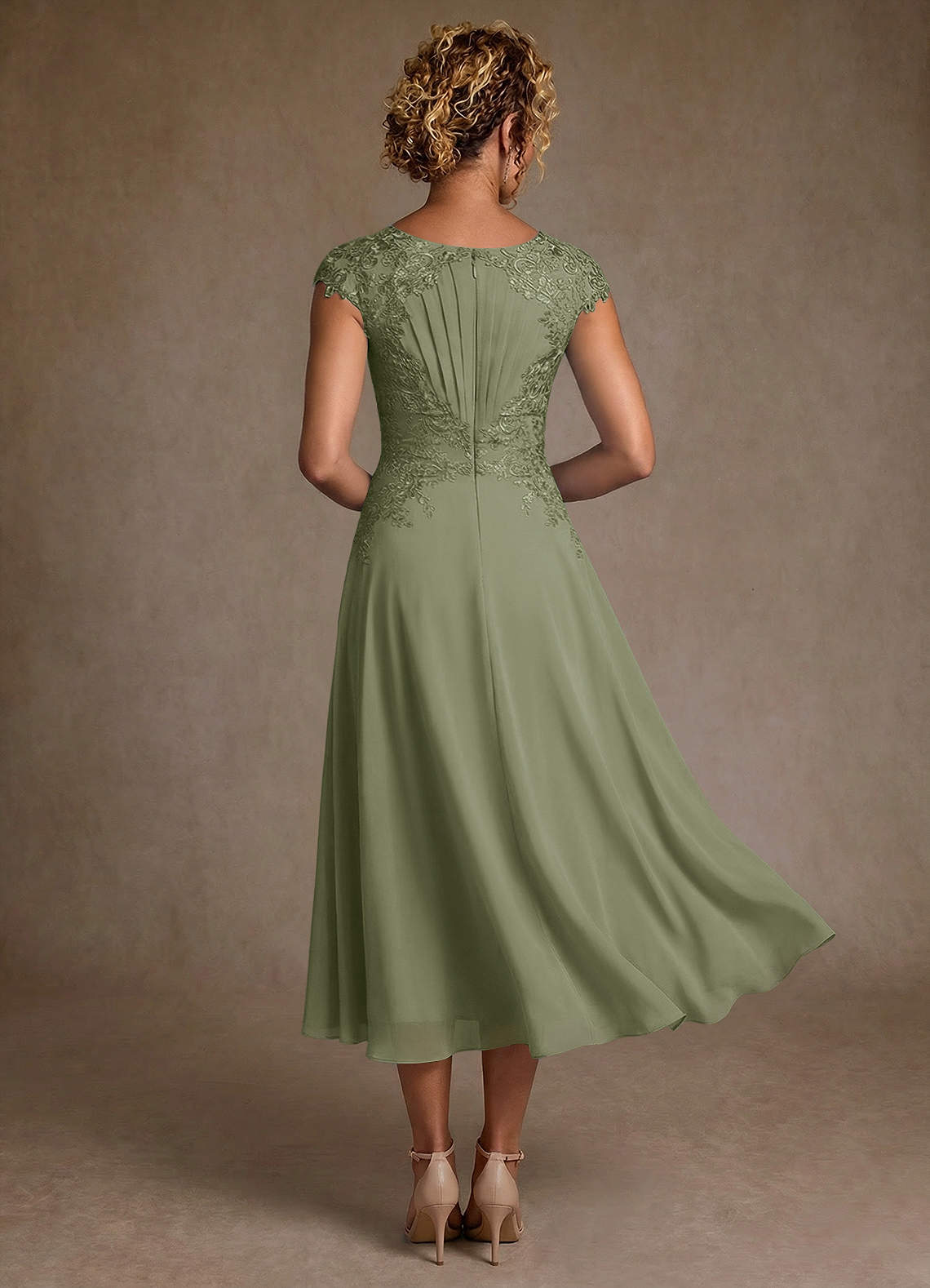Azazie Crista Kleider für die Brautmutter A-Linie Spitze Chiffon Kleid Pistazie image1
