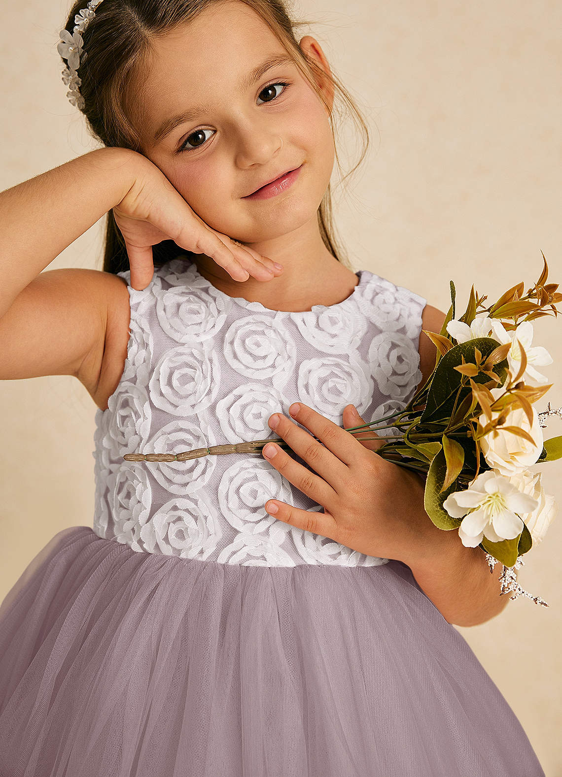 Azazie Missy Flower Girl Dresses Ivory Dusk A-Line Sleeveless Tulle Dress image1
