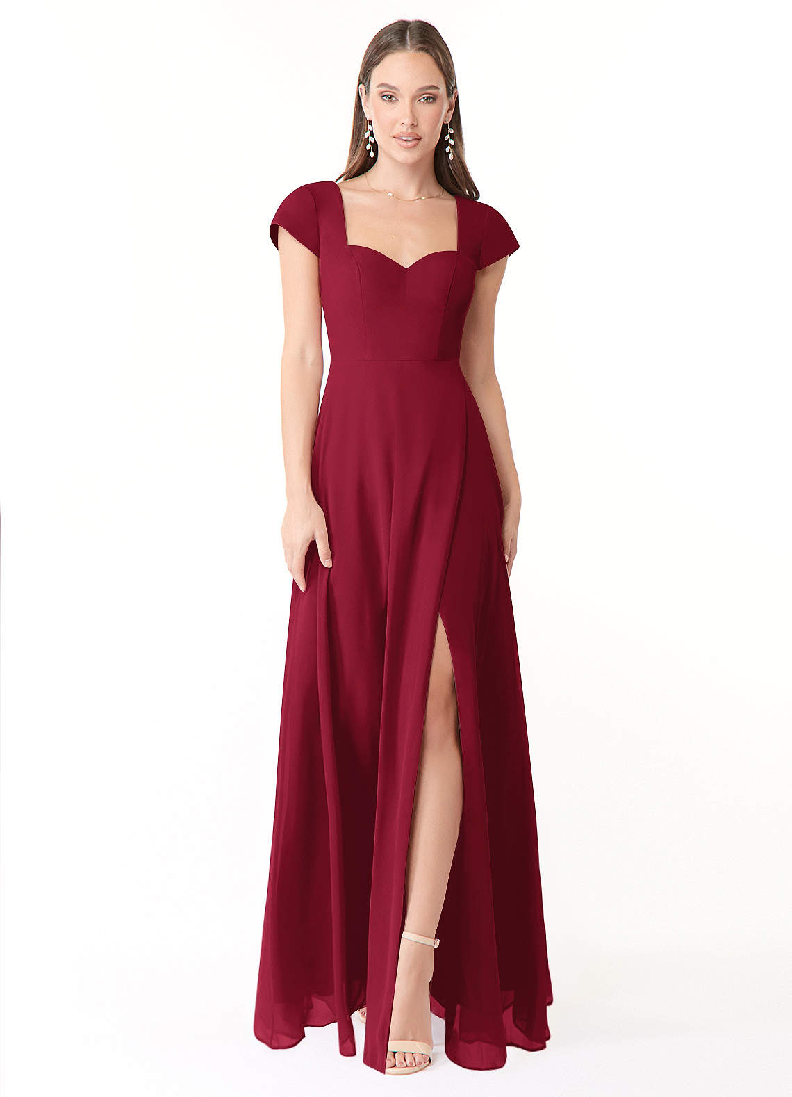 Azazie Hainsly Bridesmaid Dresses Burgundy A-Line Sweetheart Neckline Chiffon Dress image1