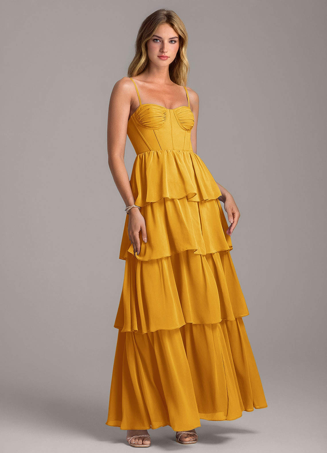 Azazie Alanna Bridesmaid Dresses Butterscotch A-Line Sweetheart Neckline Chiffon Dress image1