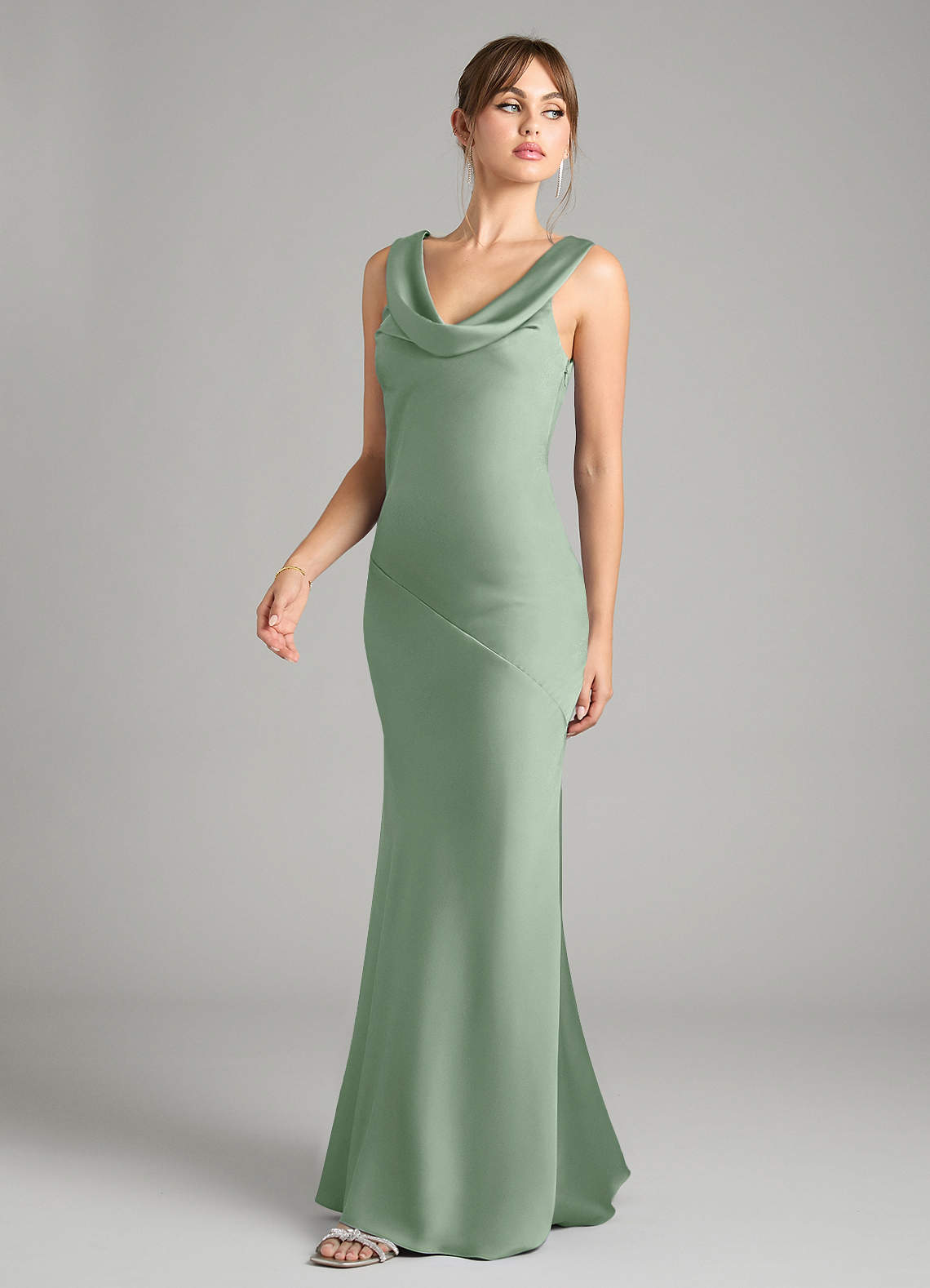 Azazie Rylina Bridesmaid Dresses Matcha Mermaid Stretch Satin Dress image3