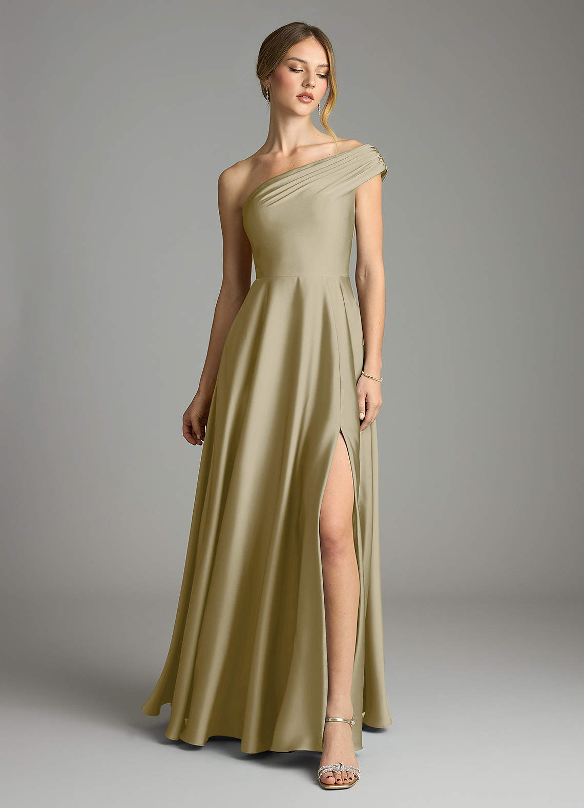 melanie green dress Azazie A-Line One-Shoulder Floor-Length Stretch Satin Bridesmaid Dresses black midi cocktail dress
