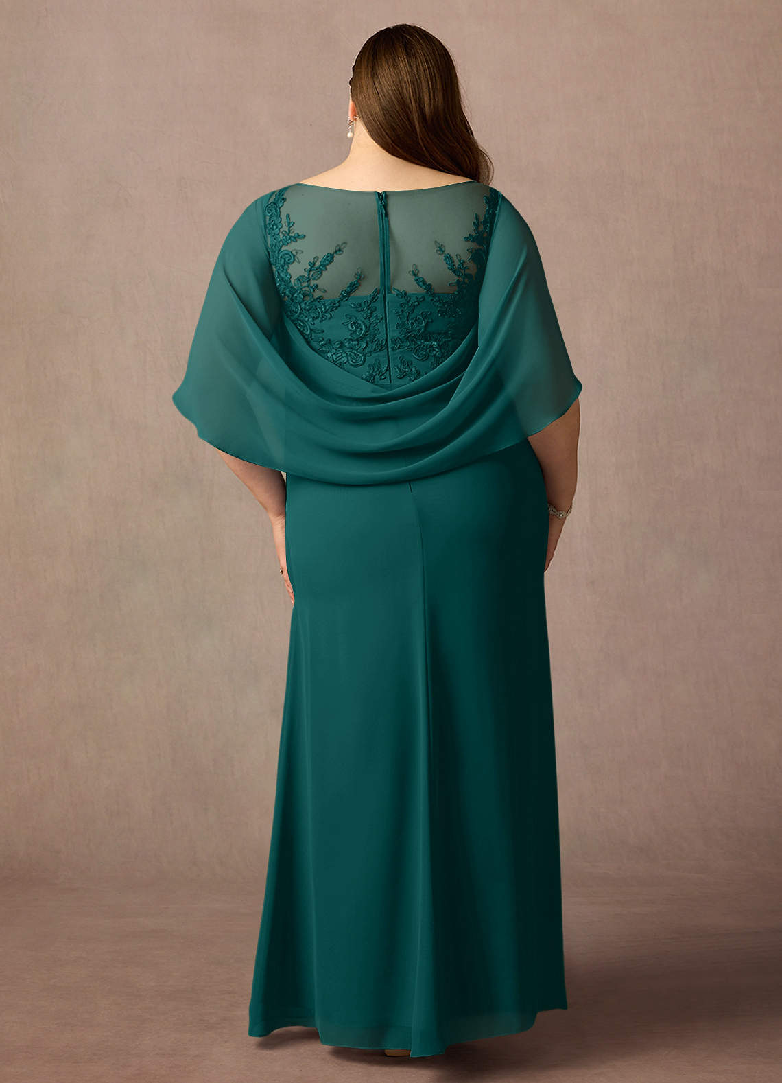 Azazie Hera Mother of the Bride Dresses Peacock A-Line Lace Capelet Chiffon Dress image6