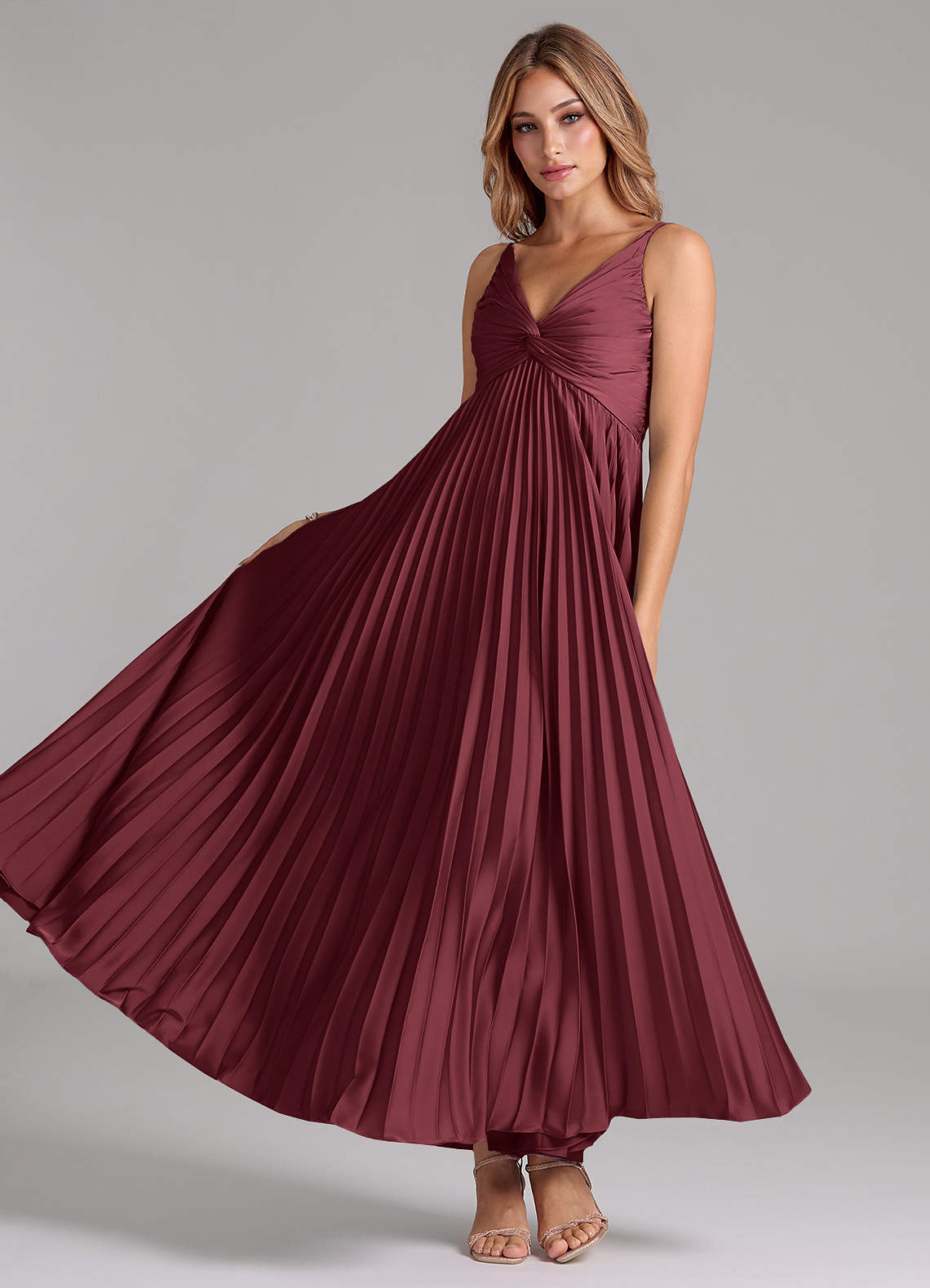 merlot fitted dress with spaghetti straps Long Spaghetti Strap Formal Evening Prom Gown main image 1