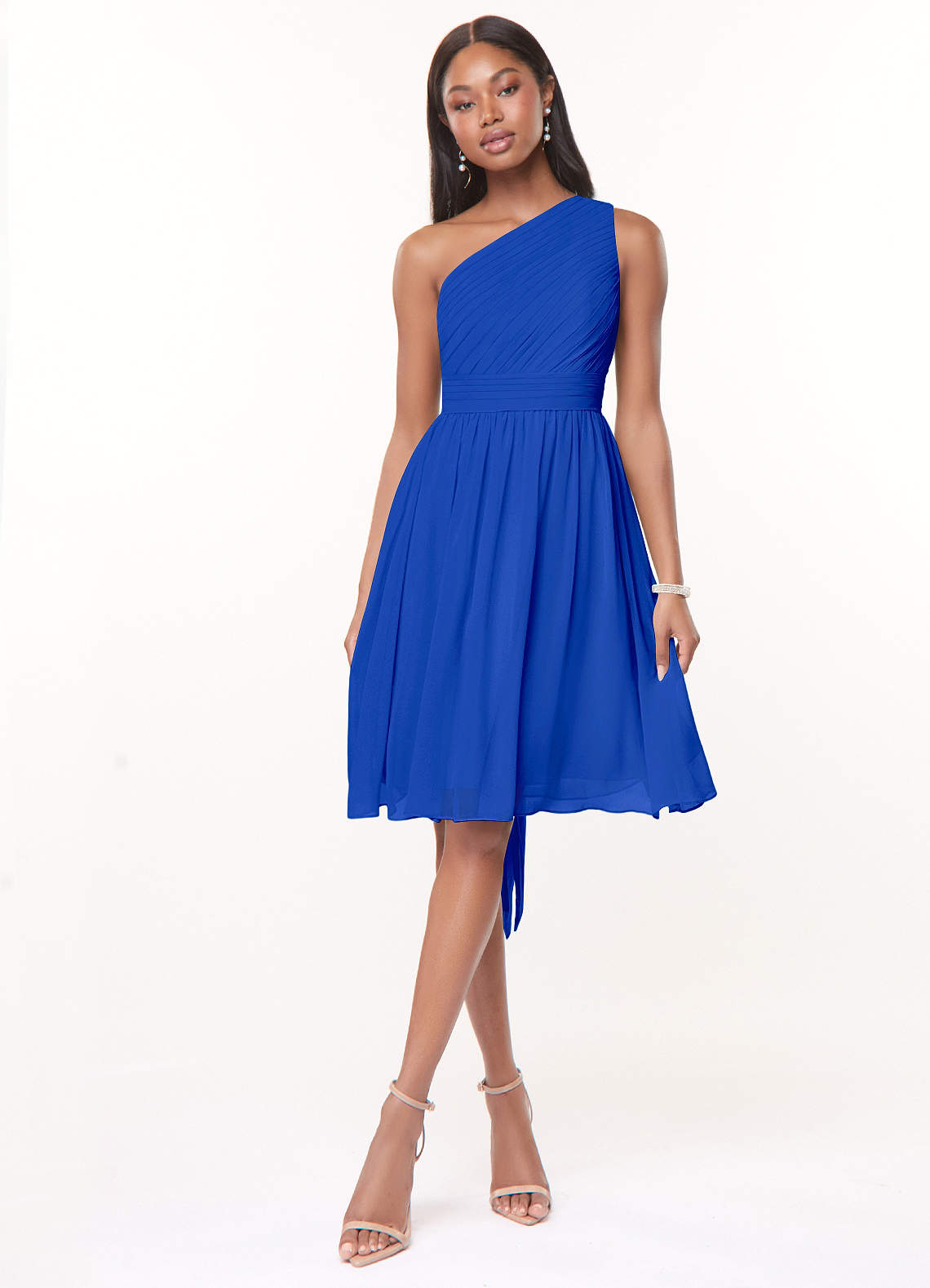 Azazie Katrina Bridesmaid Dresses Royal Blue A-Line One Shoulder Chiffon Dress image1