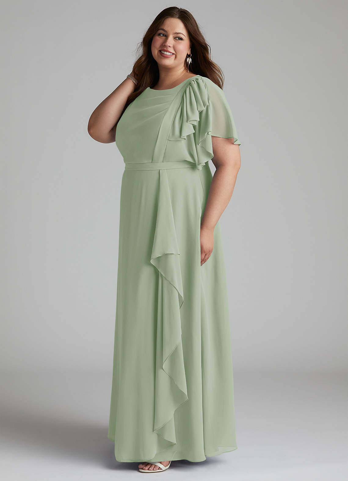 Azazie Aaliyah Modest Bridesmaid Dresses A-Line Scoop Pleated Chiffon Floor-Length Dress image6