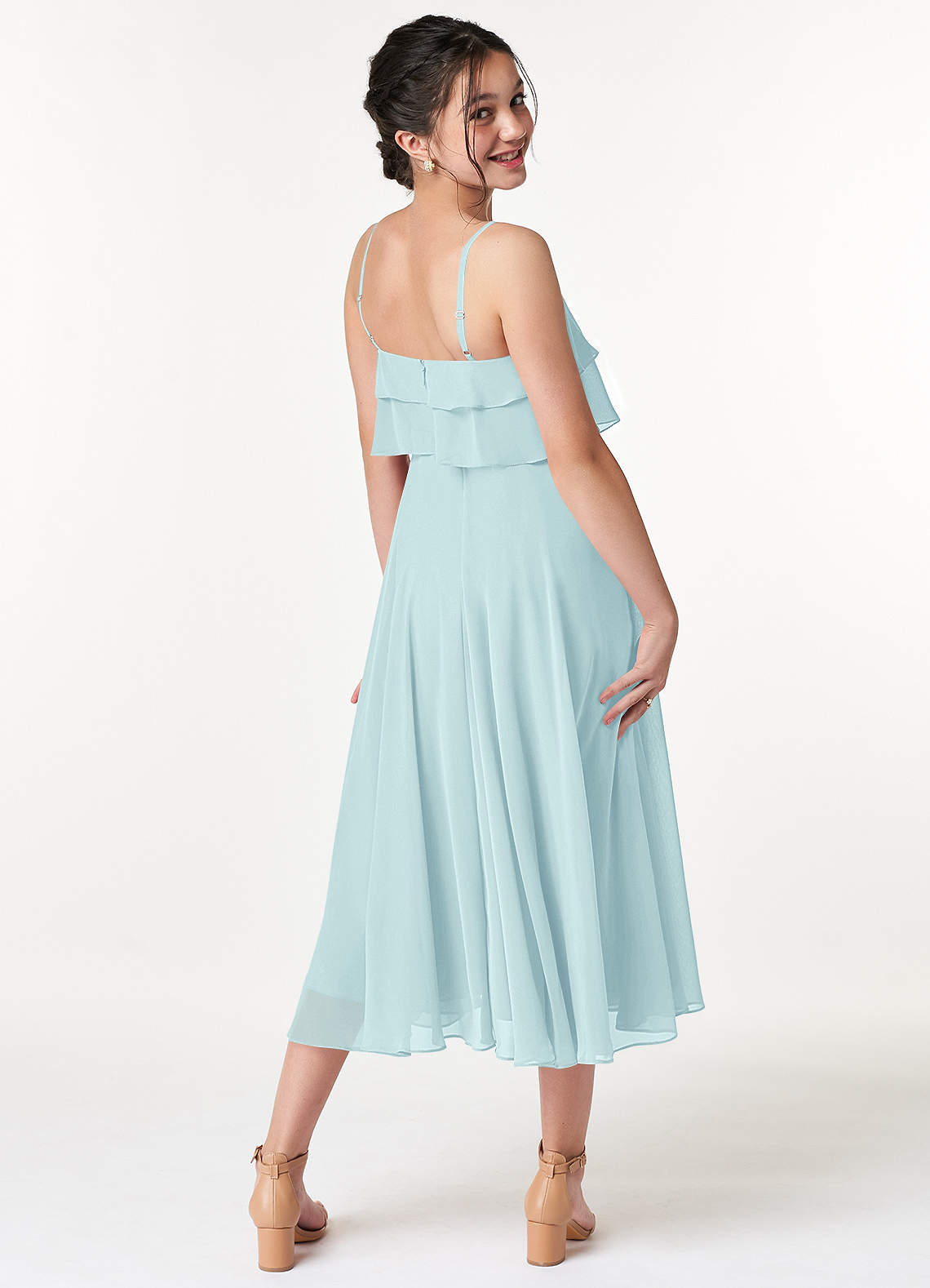 Azazie Ensley Junior Abito A-Line in Chiffon Plissettato Sea Glass image5