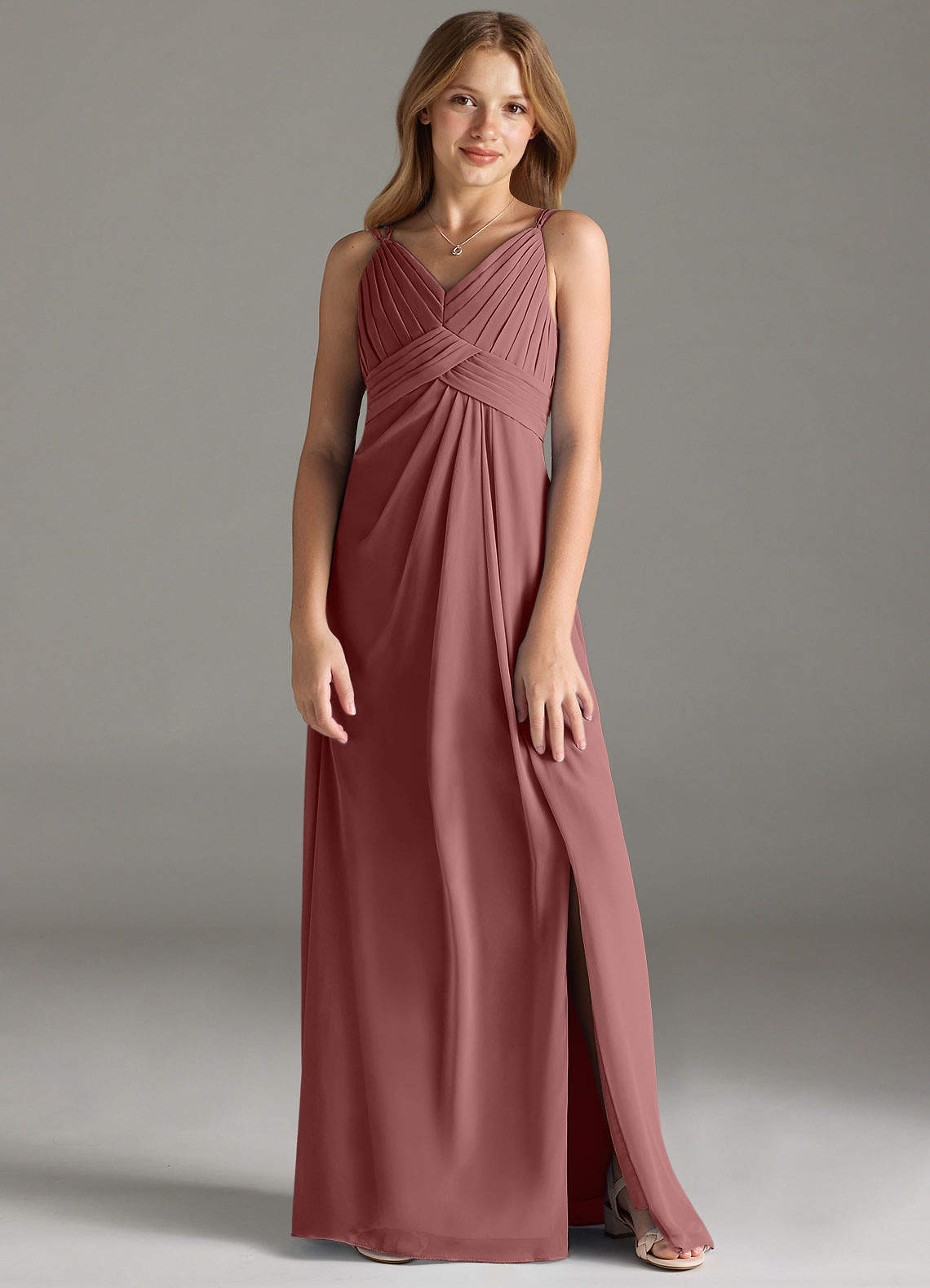 Azazie Maren Allure Junior Candy Pink A-Line Lace Chiffon Dress image1