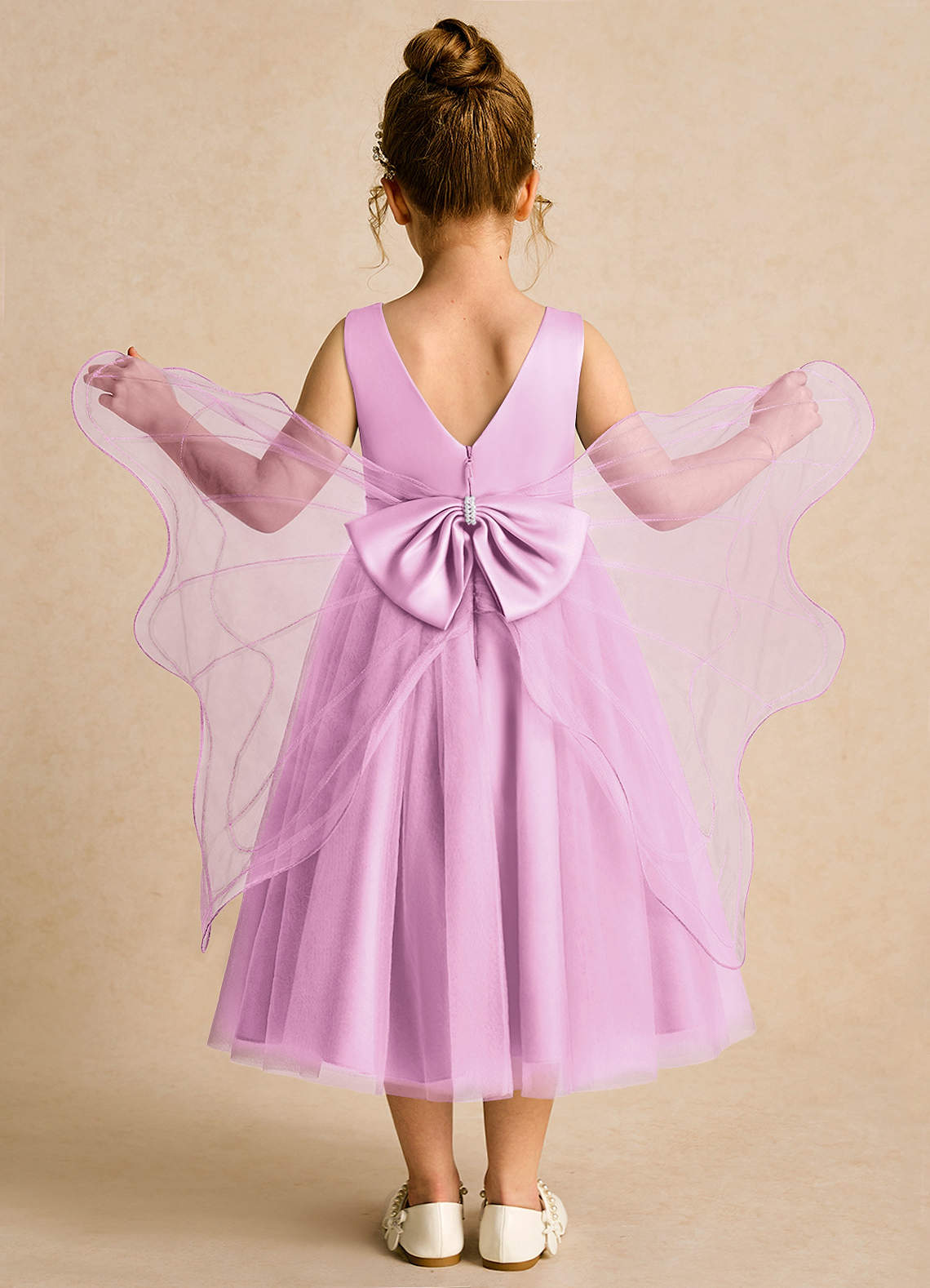 Azazie Pear vestidos de niña de las flores Vestido de Rosa Caramelo de Tul de Princesa con Lazo image1