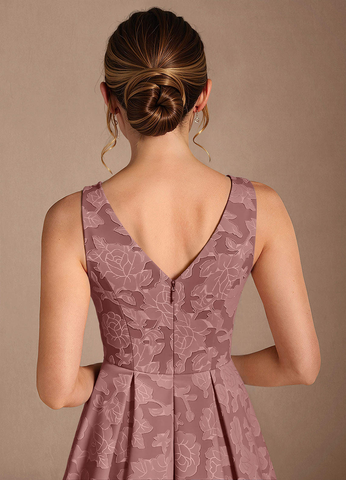 Azazie Fulton Mother of the Bride Dresses Dusty Rose A-Line Pleated Floral Burnout Dress image5