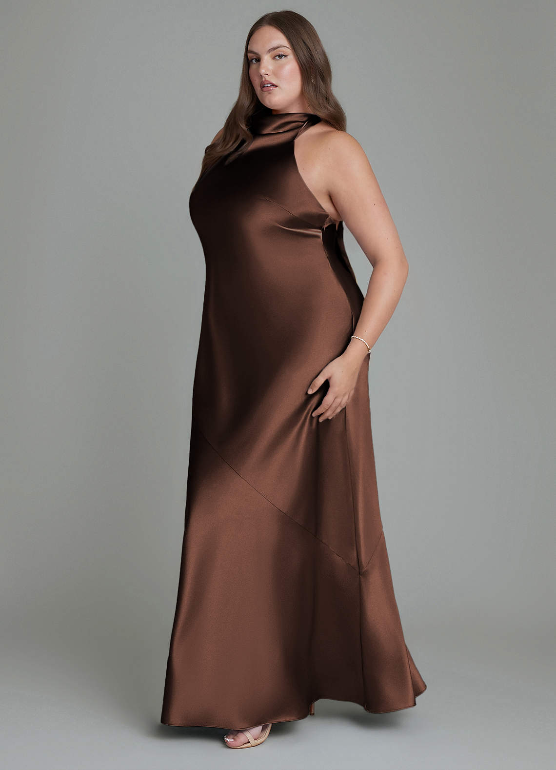 Azazie Velli Bridesmaid Dresses Ganache Sheath High Neck Metallic Satin Dress image12
