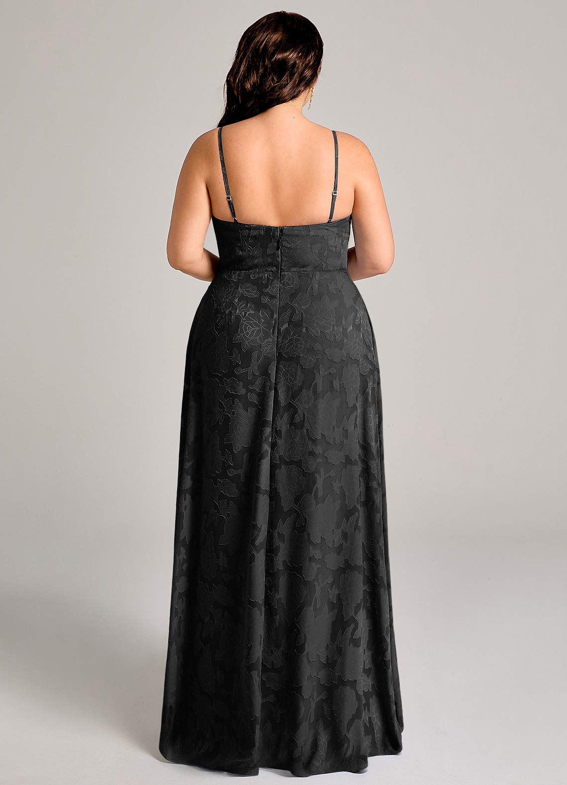 Azazie Moira Bridesmaid Dresses Black A-Line Side Slit Floral Burnout Dress image10