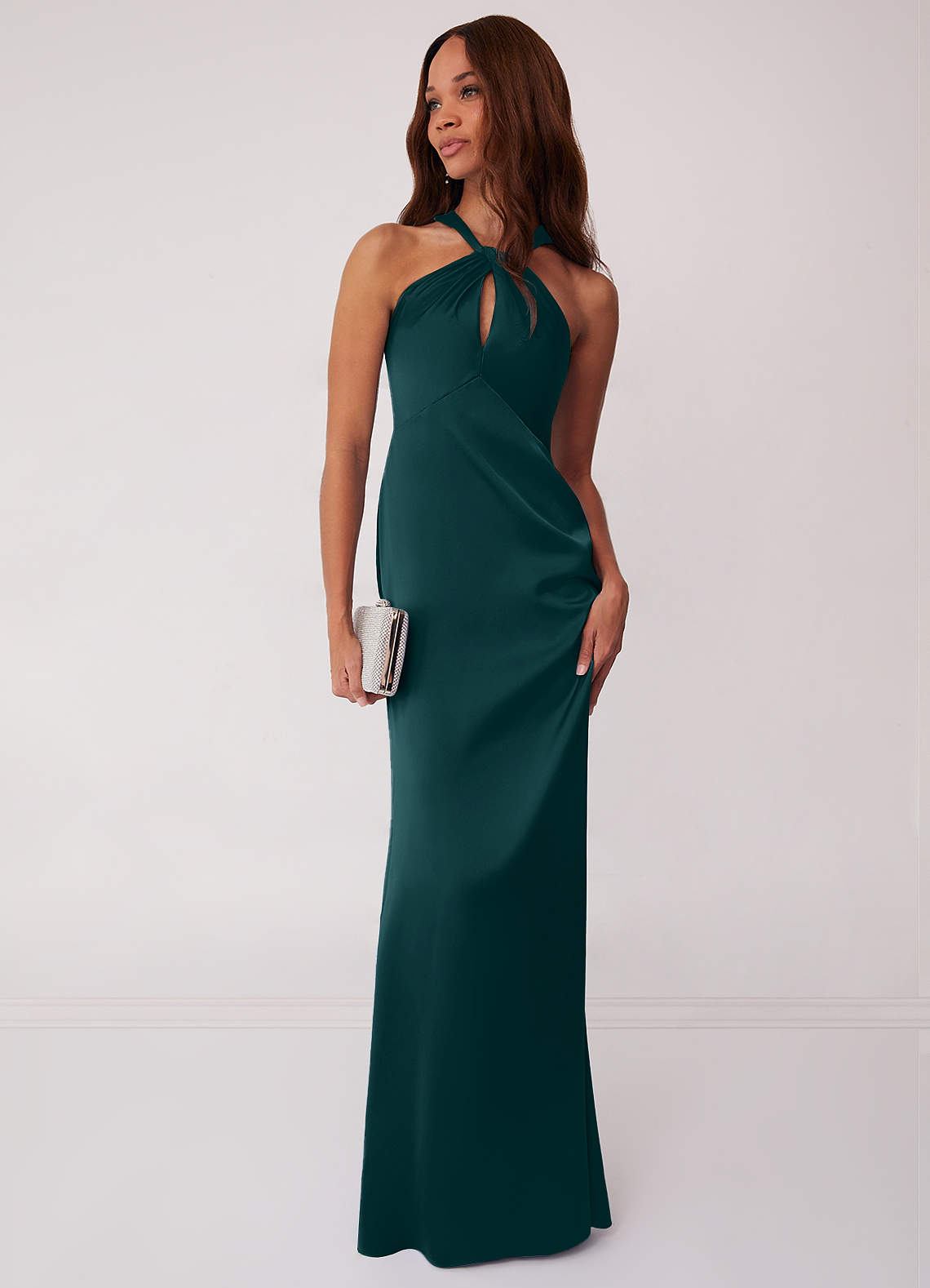 Pine Keyhole Halter Stretch Satin Sheath Dress Bridesmaid Dresses | Azazie