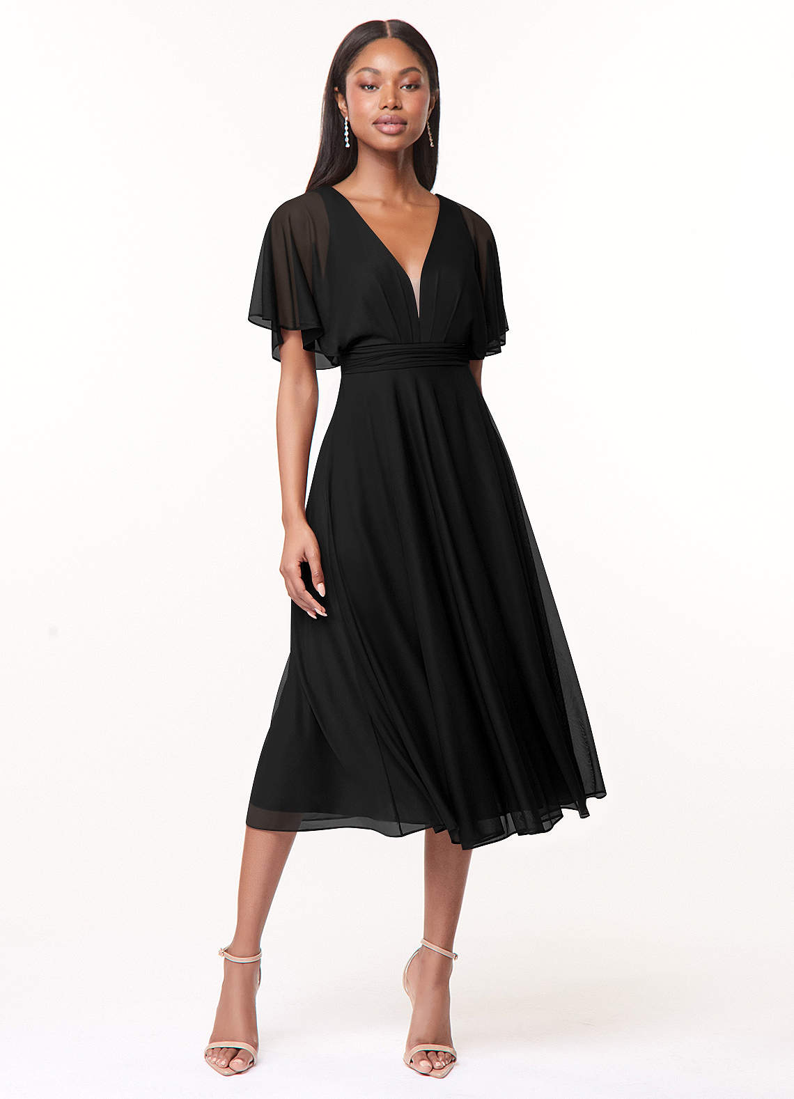 Azazie Tinsley Bridesmaid Dresses Black A-Line Pleated Mesh Dress image1