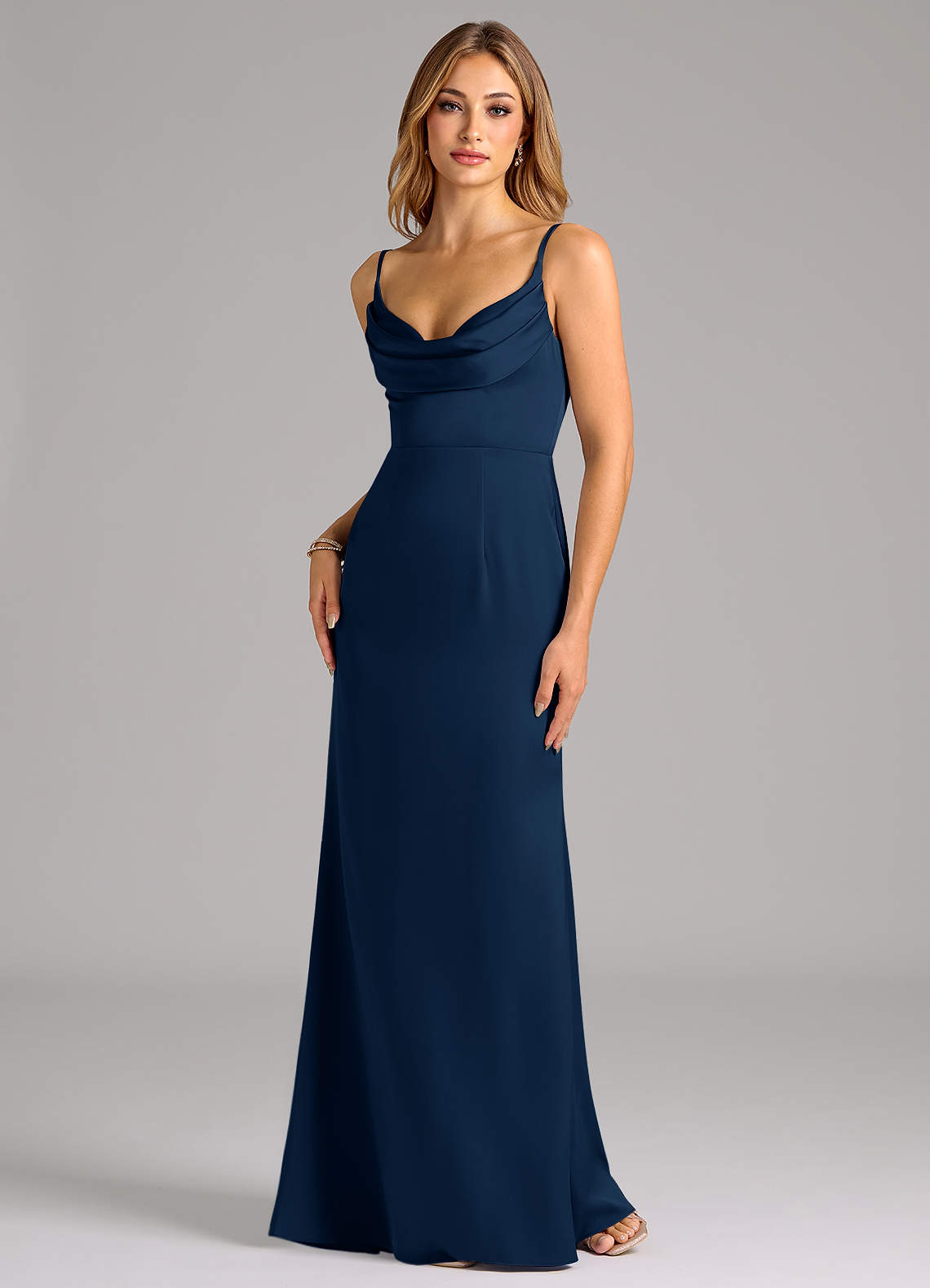 Azazie Aimee Bridesmaid Dresses Dark Navy A-Line Sweetheart Neckline Stretch Satin Dress image1