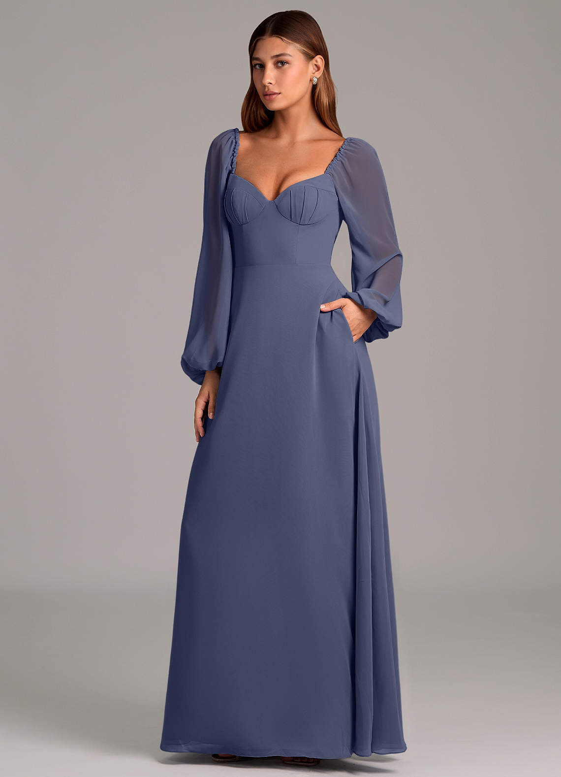 Azazie Annistyn Bridesmaid Dresses Stormy A-Line Long Sleeve Chiffon Dress image1