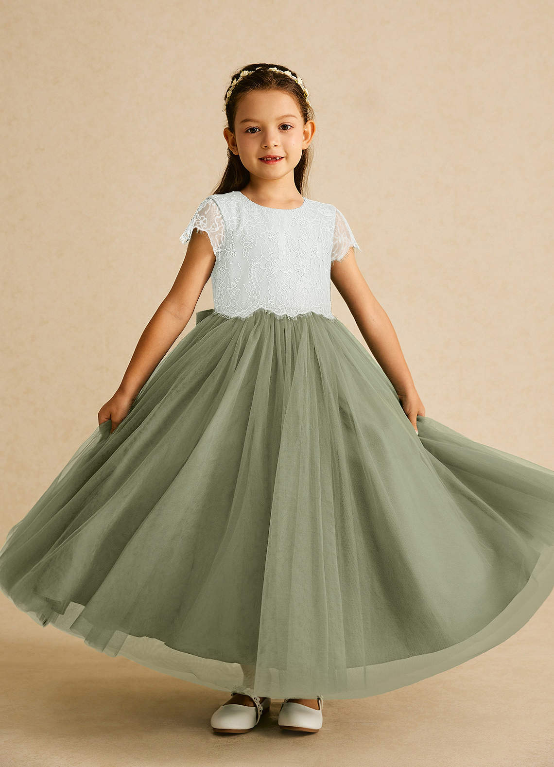 Azazie Bumblebee Flower Girl Klänningar Klänning A-Linje i Tyll Spets image1