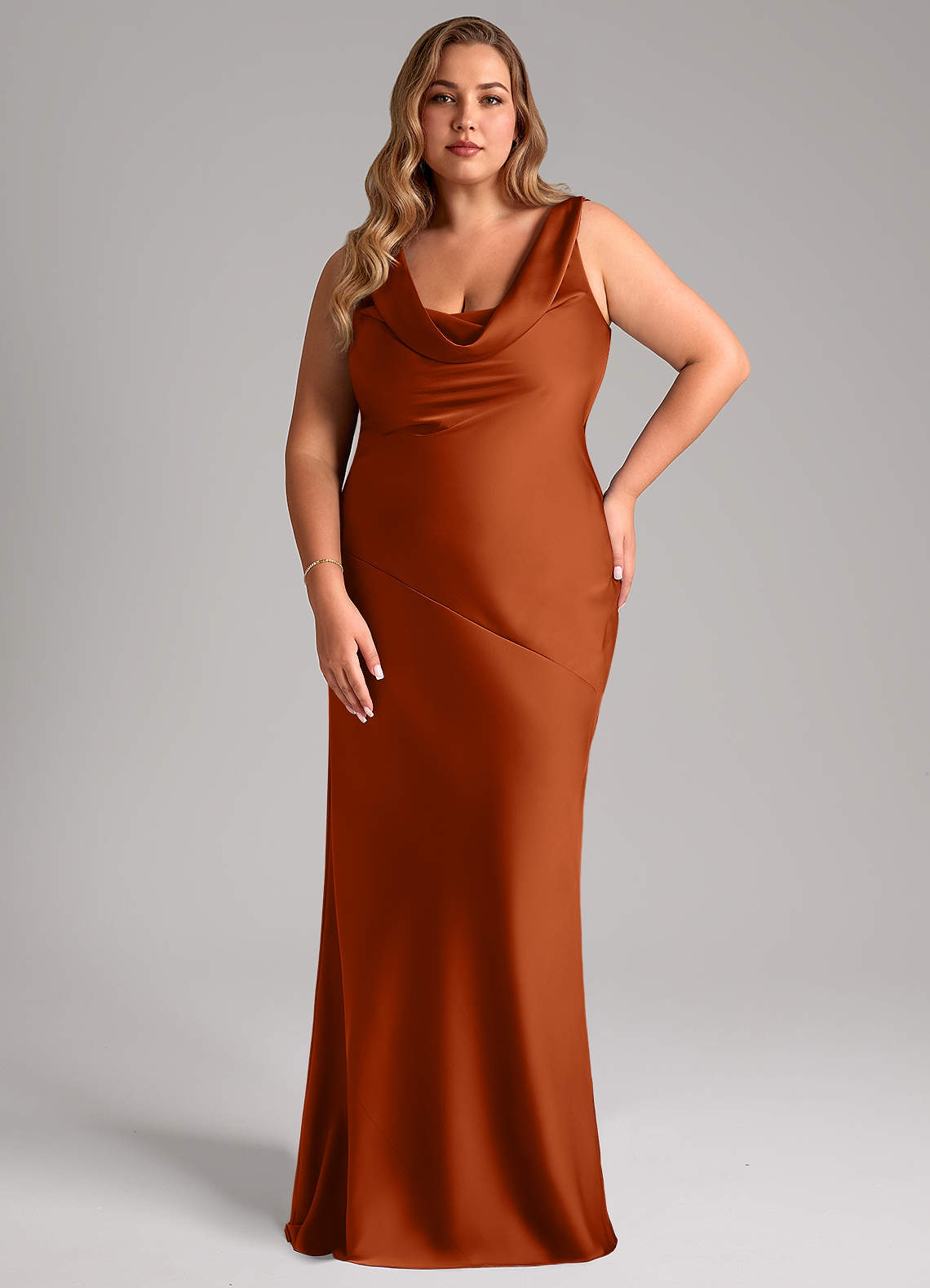 Azazie Rylina Vestidos de damas de honor Vestido de Naranja Quemada de Satén Elástico de Corte Sirena image6