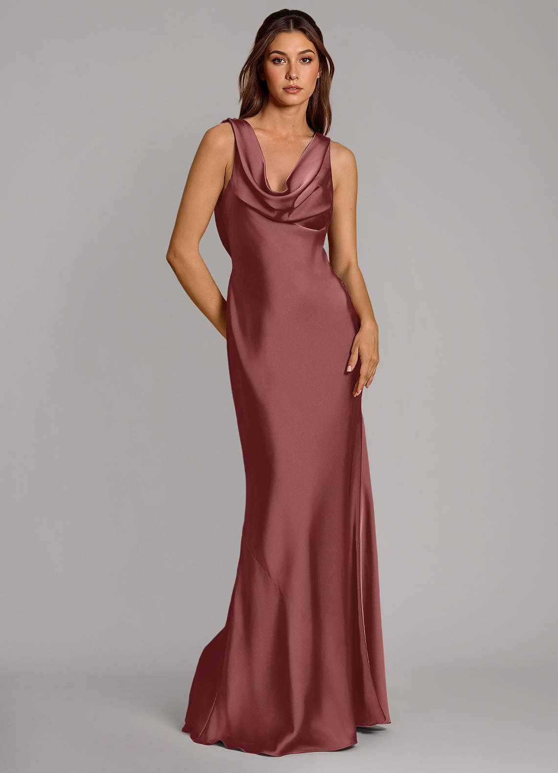 Azazie Cheryl Vestidos de damas de honor Vestido de Amatista de Satén Elástico de Corte Sirena image1