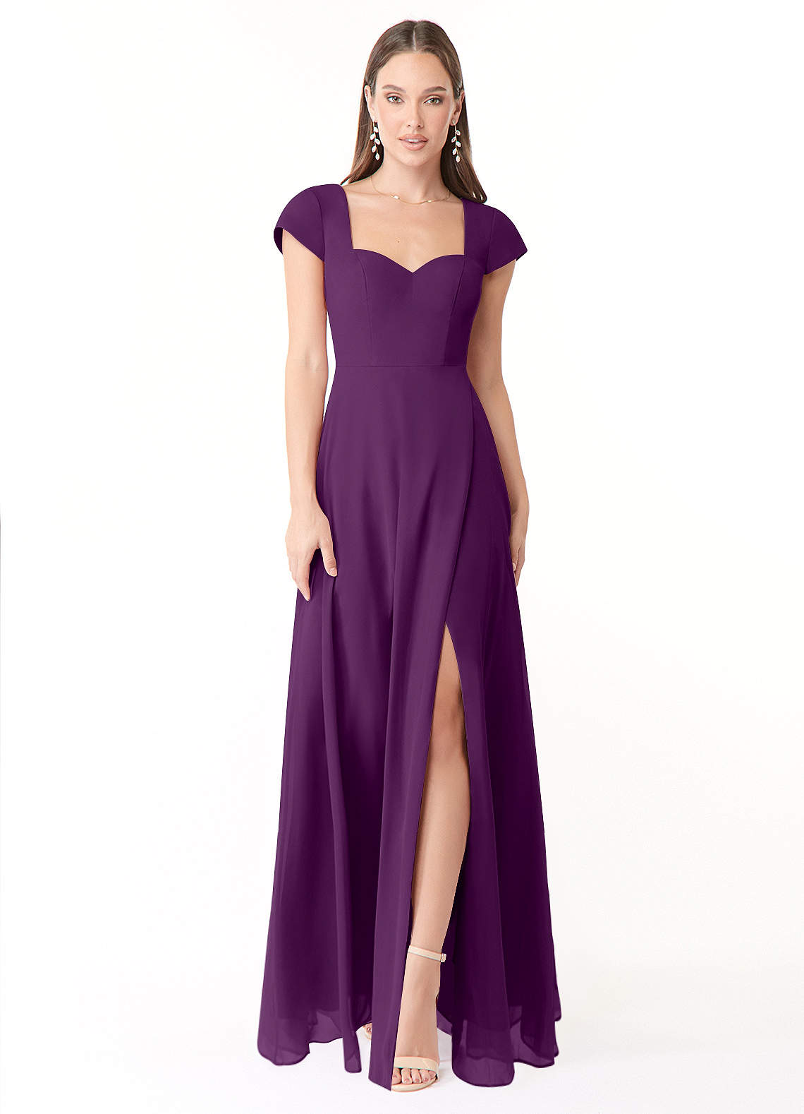Azazie Hainsly Abiti da Damigella Abito A-Line in Chiffon Scollo a Cuore Uva image1